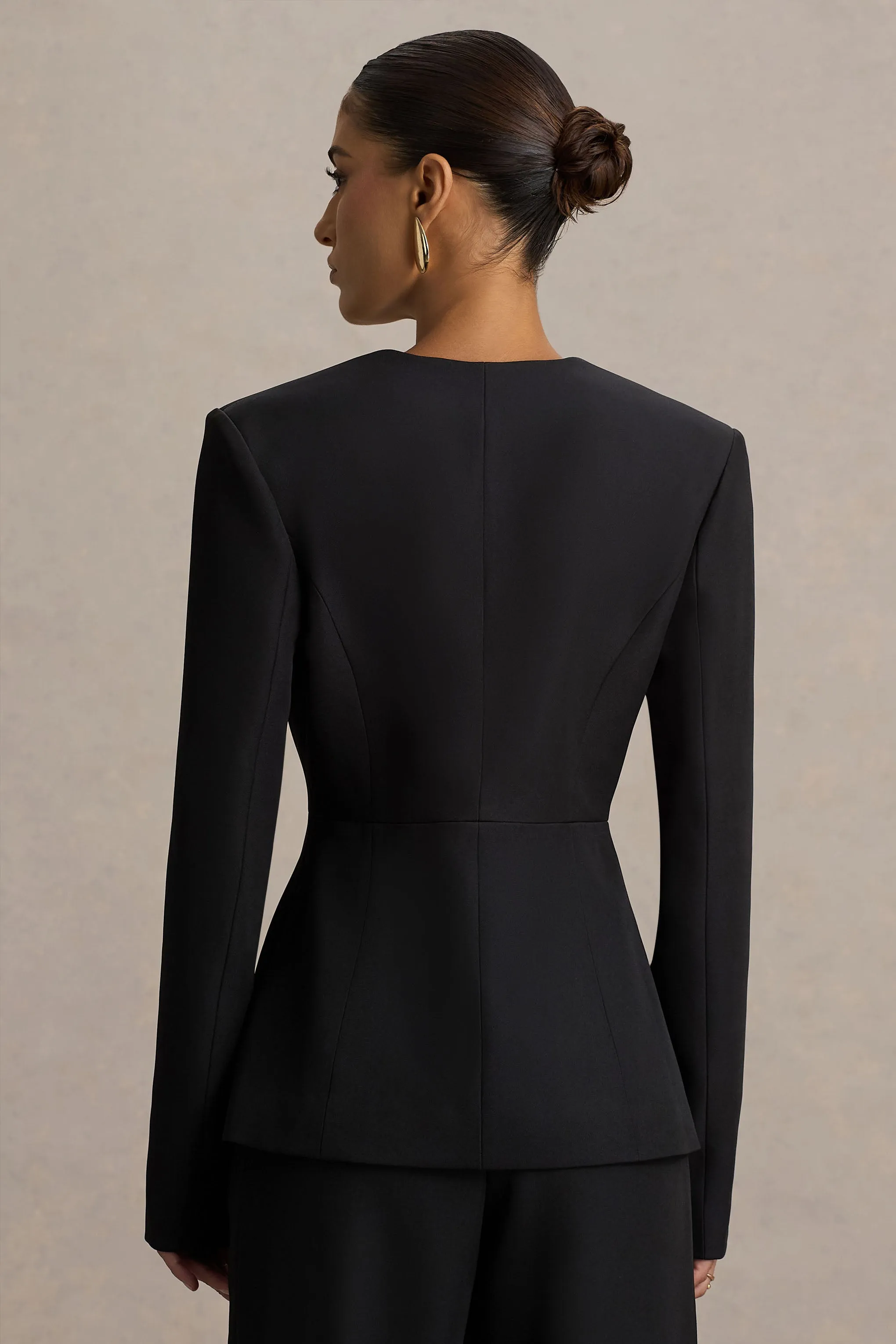 Rosalina | Black Extreme-Plunge Neck Tailored Blazer sold by Club L London product image thumbnail 2