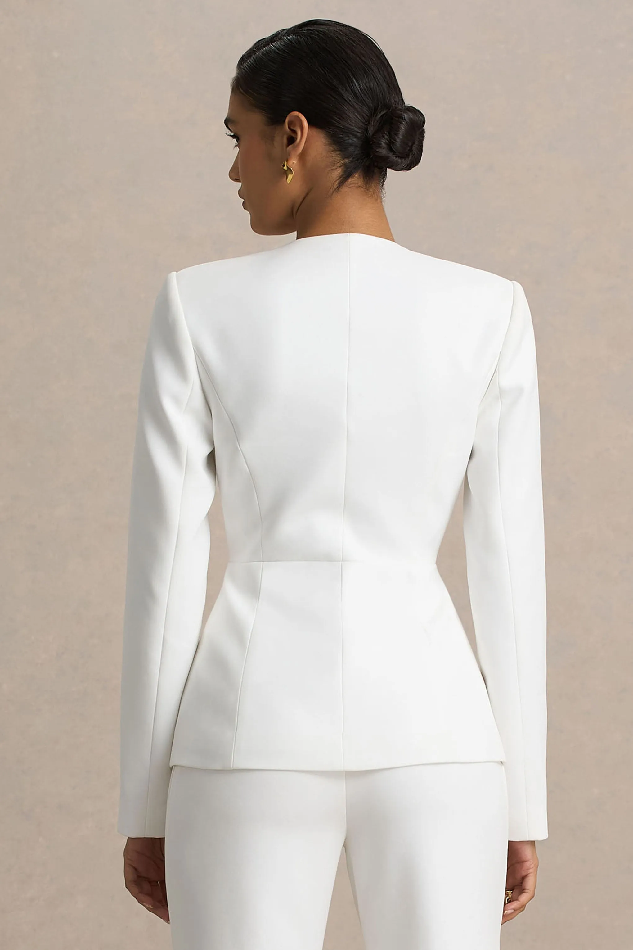 Rosalina | White Extreme-Plunge Neck Tailored Blazer sold by Club L London product image thumbnail 2