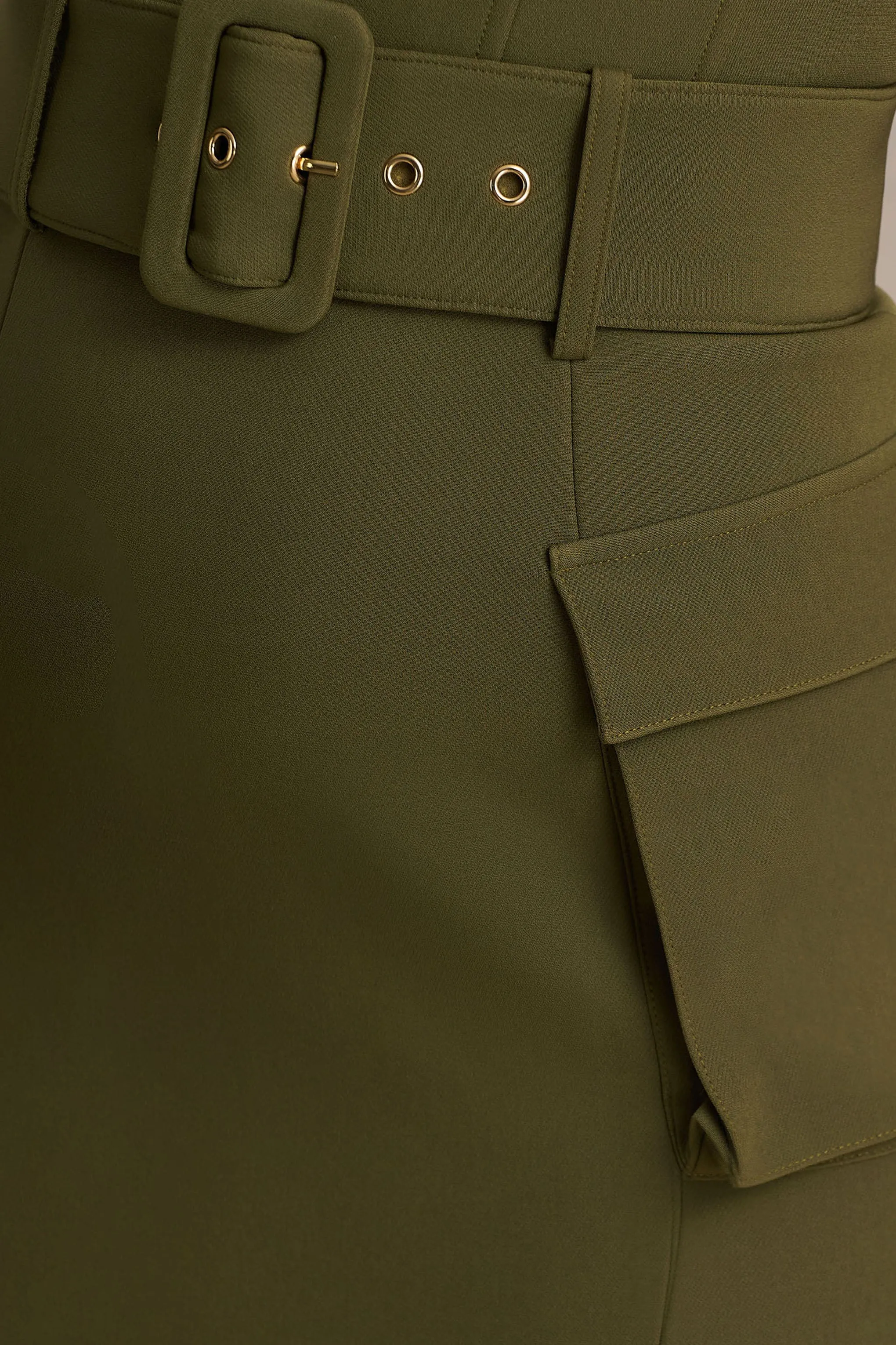 Sandra | Olive Square-Neck Tailored Maxi Dress With Front-High Split sold by Club L London product image thumbnail 5