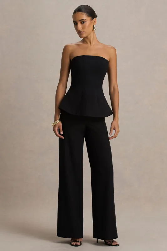 Silvia | Black Straight-Leg Trousers sold by Club L London