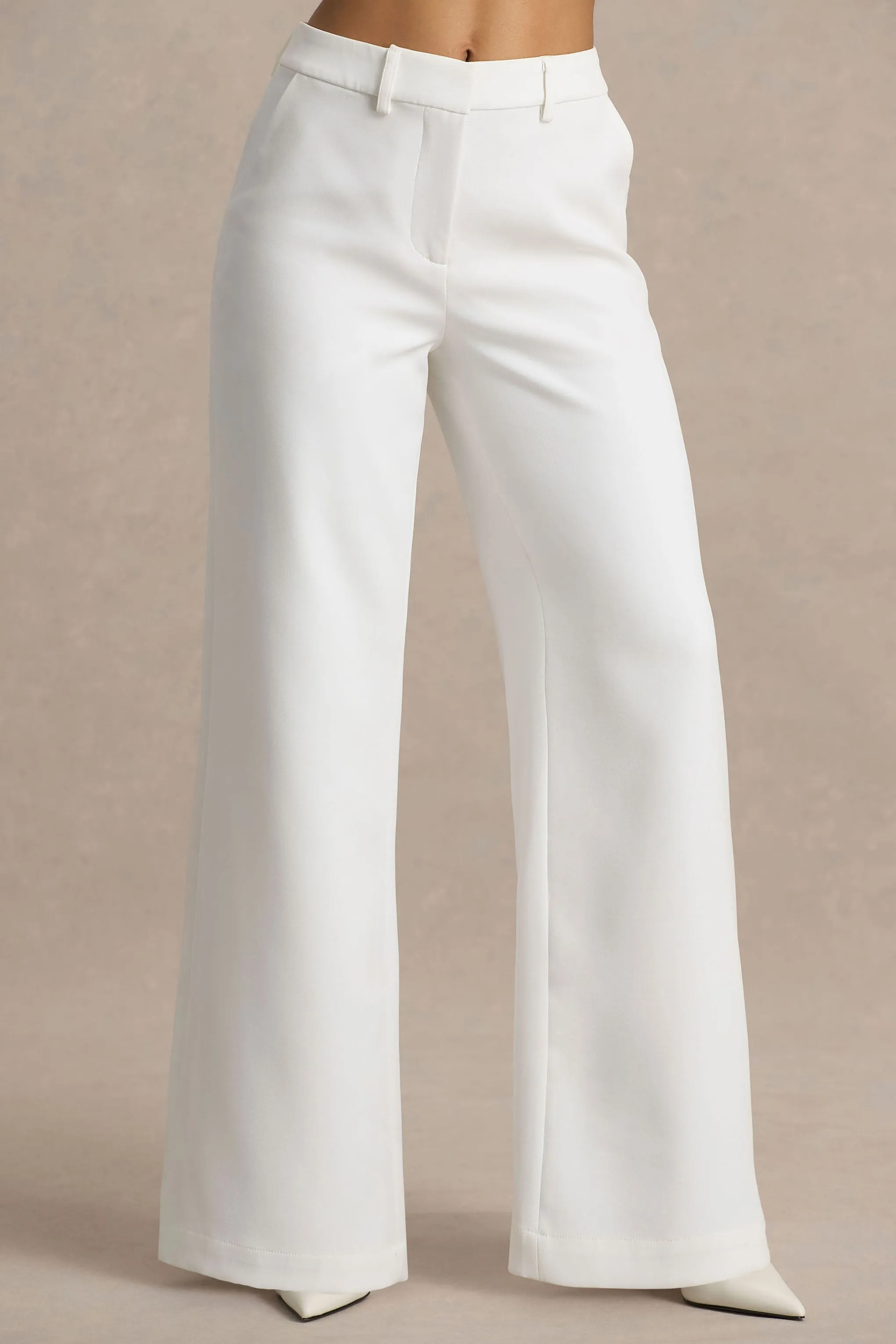 Silvia | White Straight-Leg Trousers sold by Club L London product image thumbnail 3