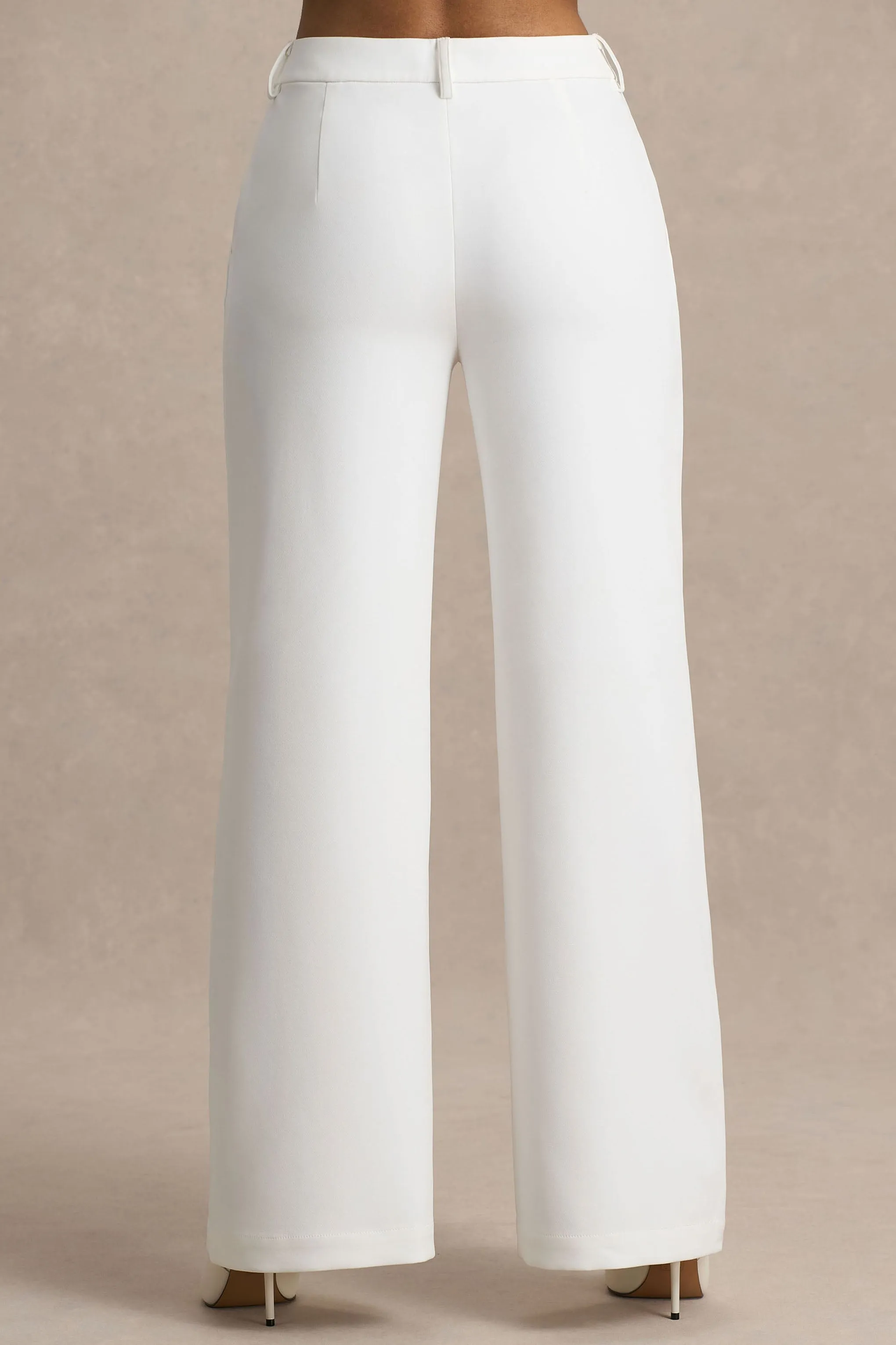 Silvia | White Straight-Leg Trousers sold by Club L London product image thumbnail 4