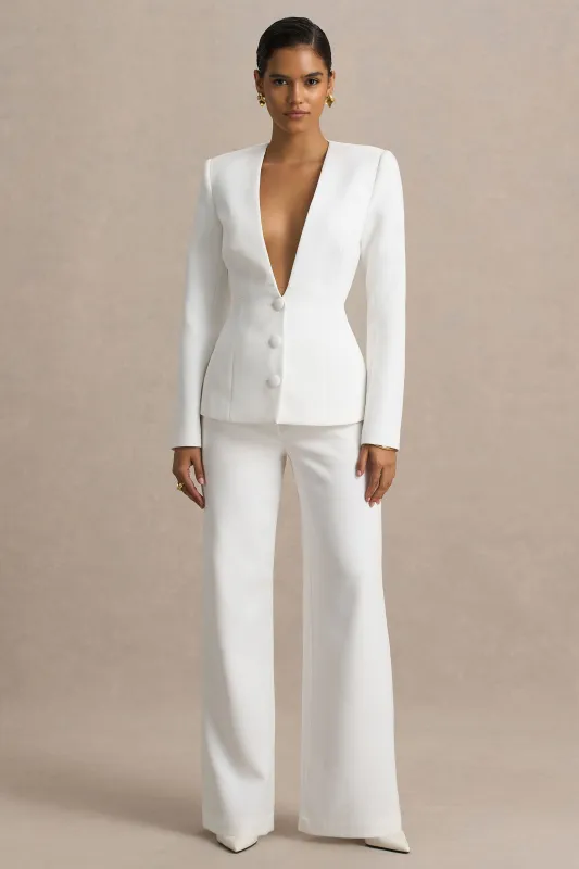 Silvia | White Straight-Leg Trousers sold by Club L London