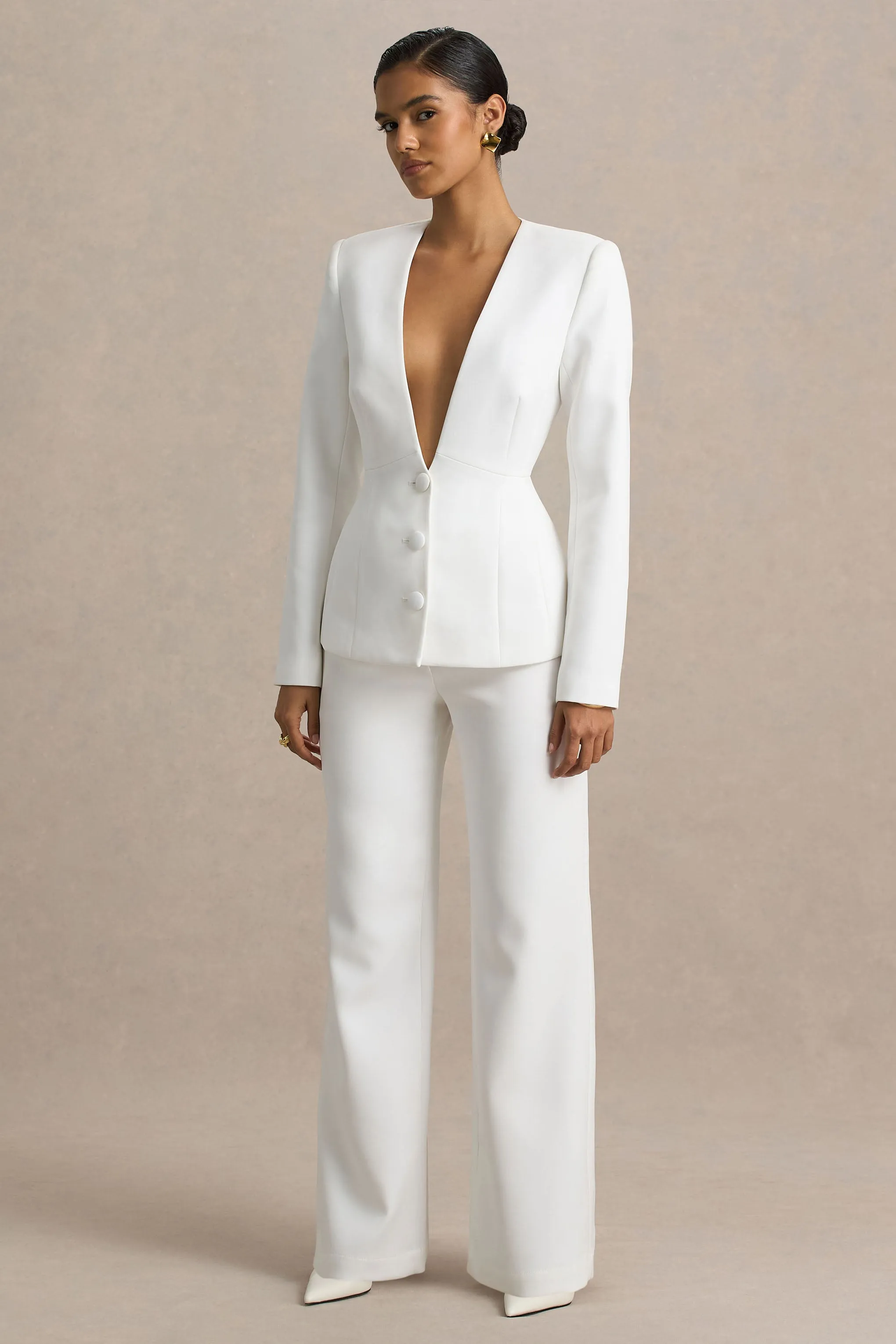 Silvia | White Straight-Leg Trousers sold by Club L London product image thumbnail 5