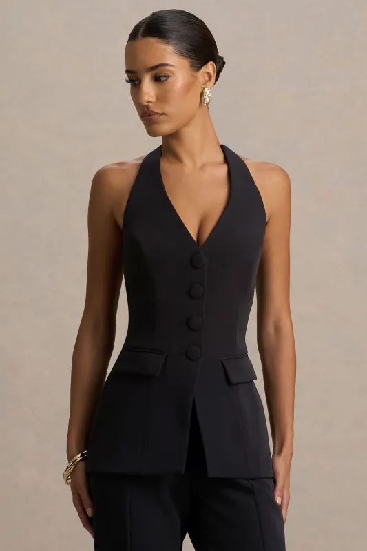 Tecla | Black Button-Up Tailored Top made by Club L London