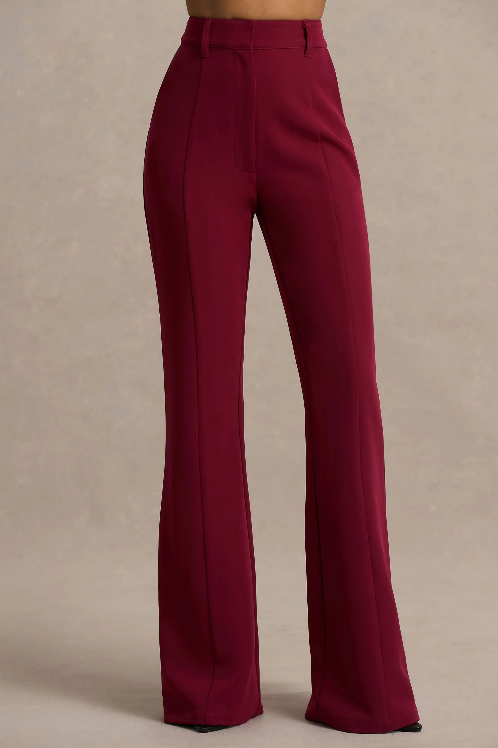 Carina | Burgundy Flared-Leg Tailored Trousers sold by Club L London product image thumbnail 3
