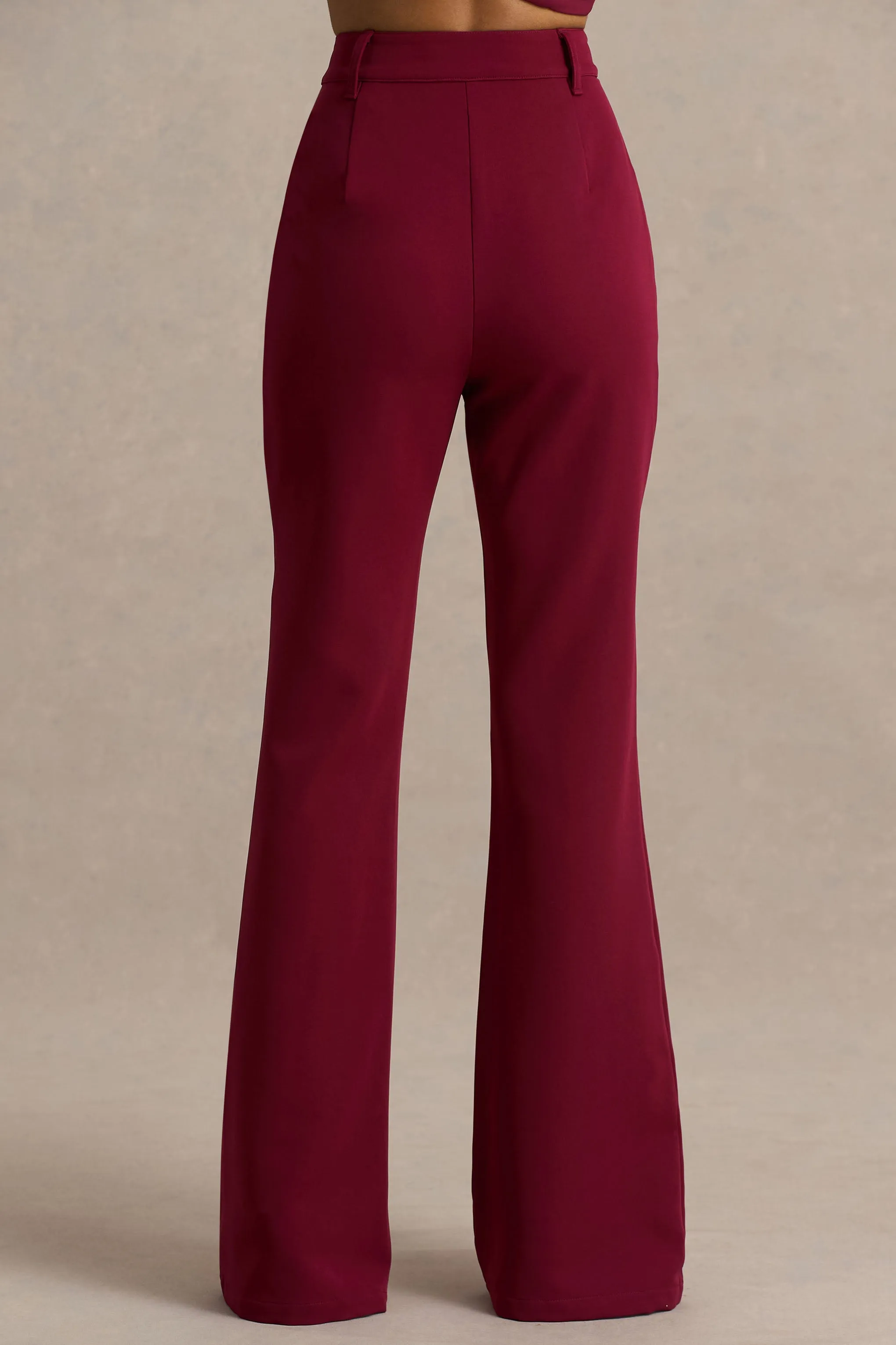 Carina | Burgundy Flared-Leg Tailored Trousers sold by Club L London product image thumbnail 4