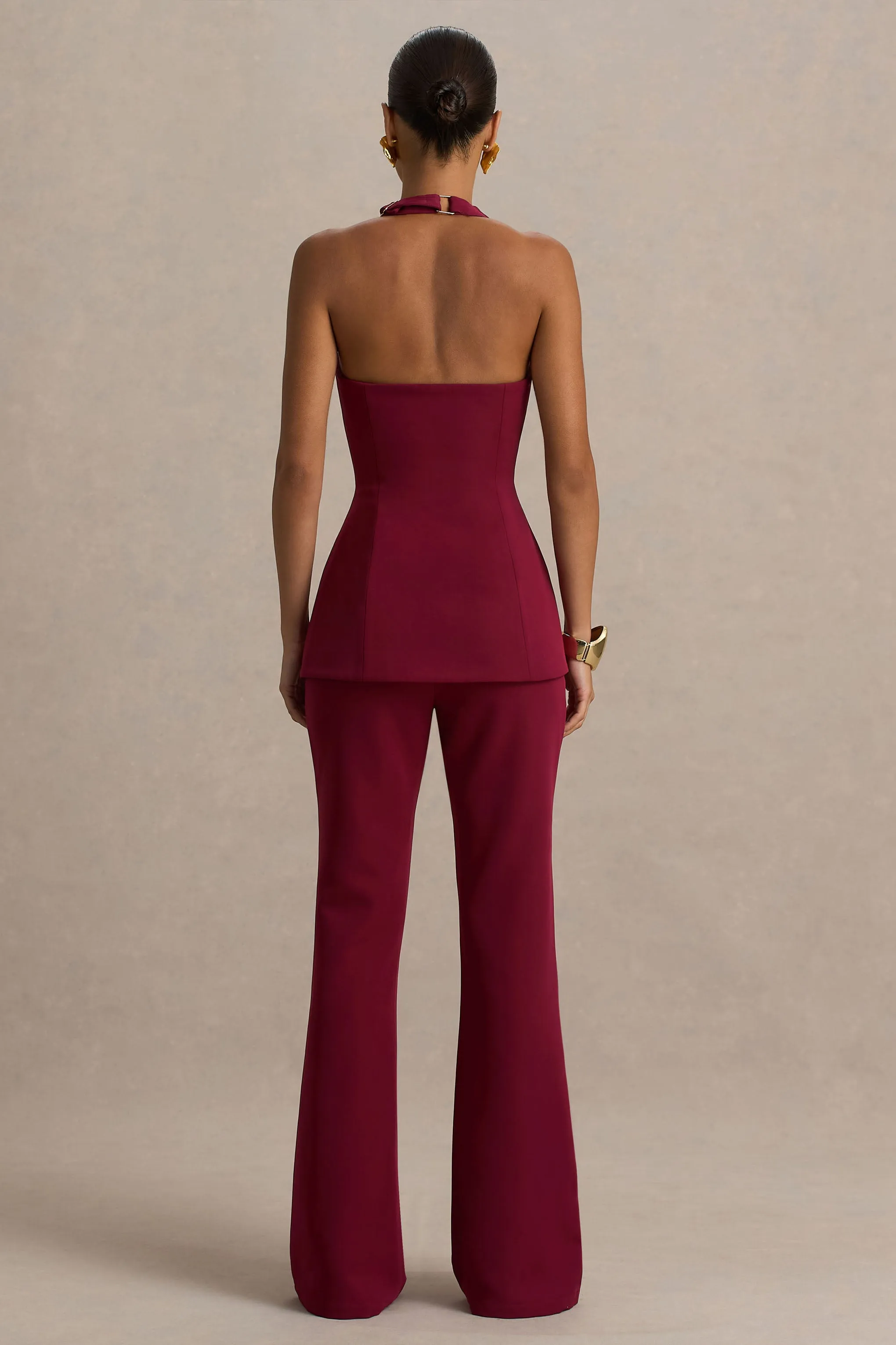 Carina | Burgundy Flared-Leg Tailored Trousers sold by Club L London product image thumbnail 2