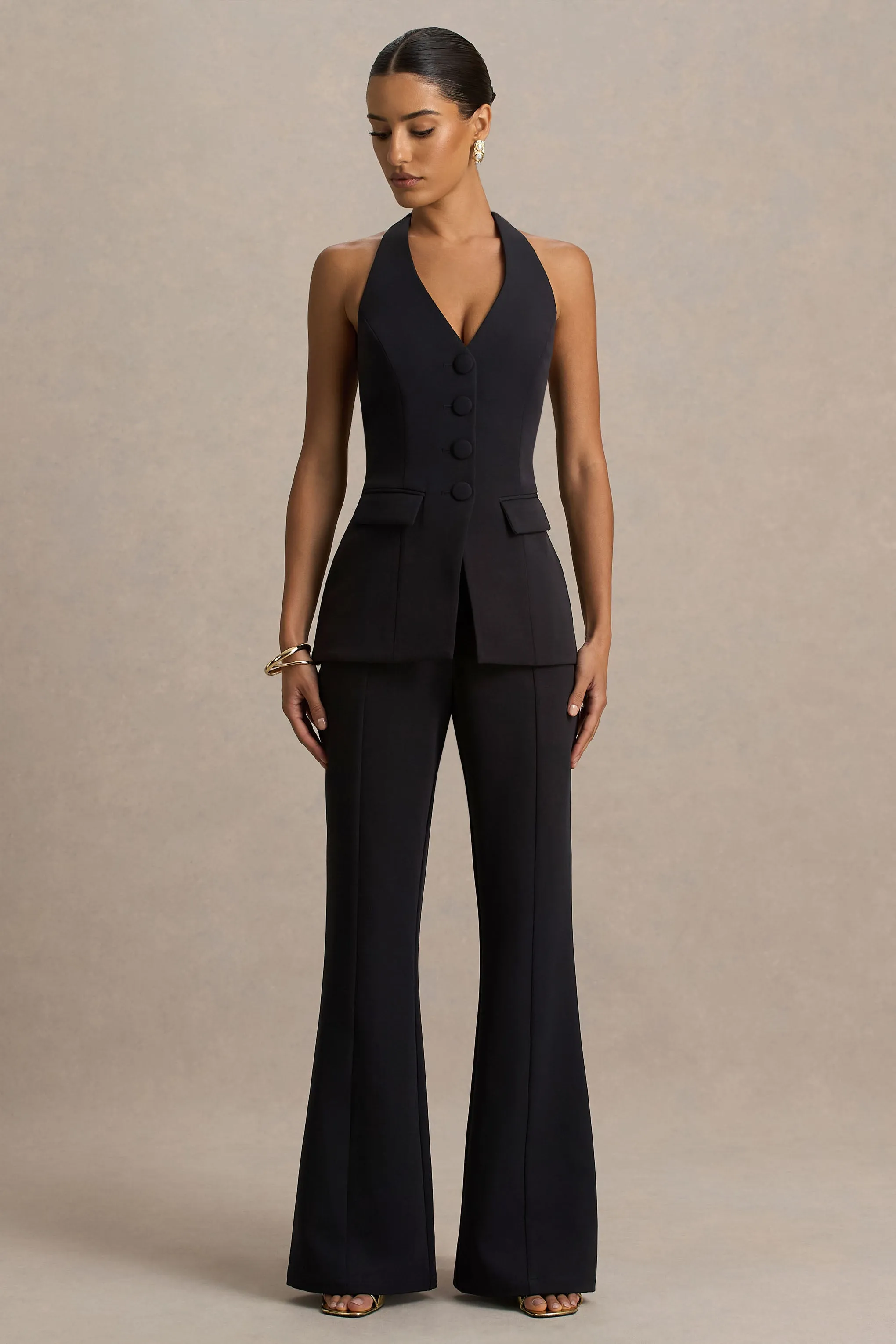 Carina | Black Flared-Leg Tailored Trousers sold by Club L London product image thumbnail 5