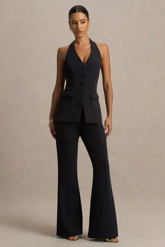 Carina | Black Flared-Leg Tailored Trousers sold by Club L London