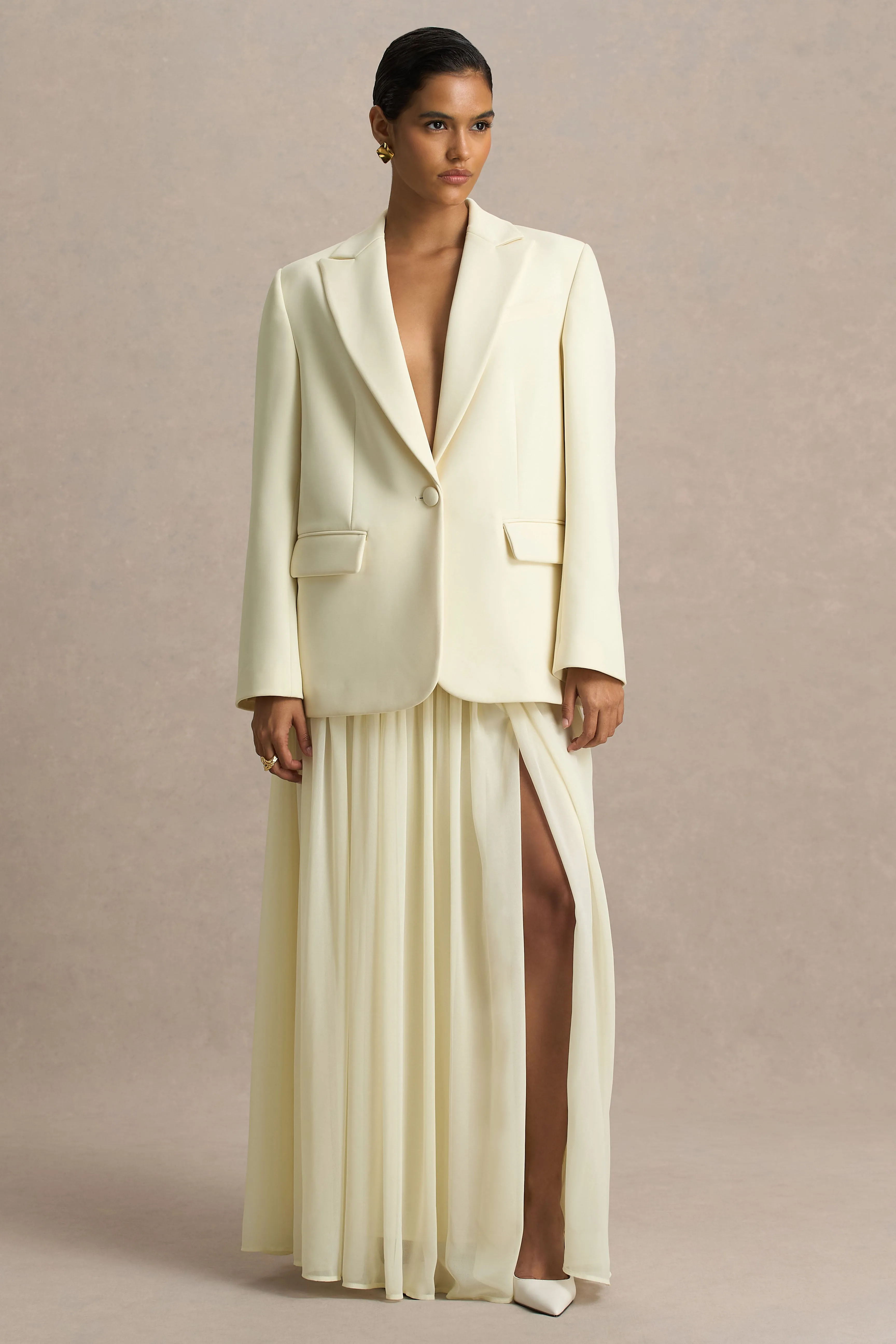 Spencer | Cream Chiffon Pleated Maxi Skirt sold by Club L London product image thumbnail 5