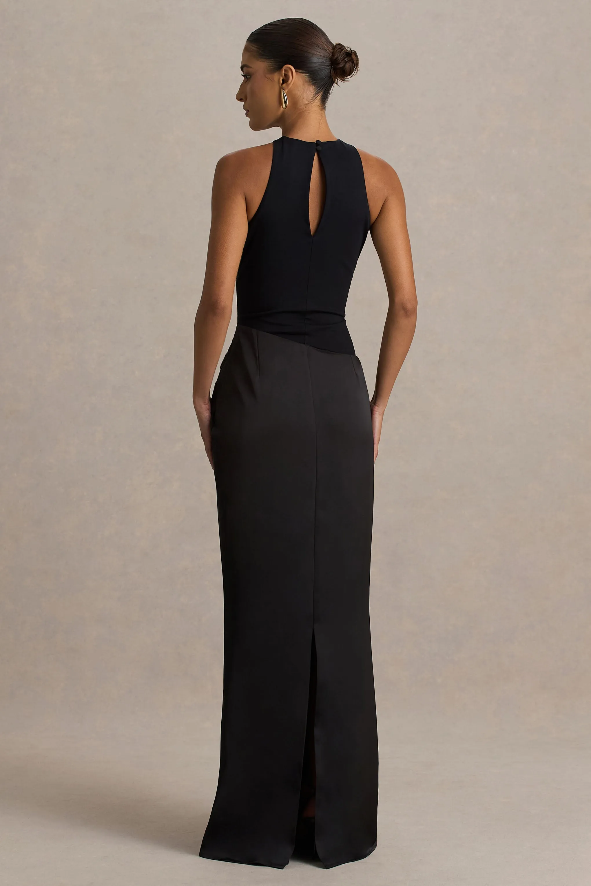 Akari | Black High-Neck Maxi Dress With Satin Skirt sold by Club L London product image thumbnail 2