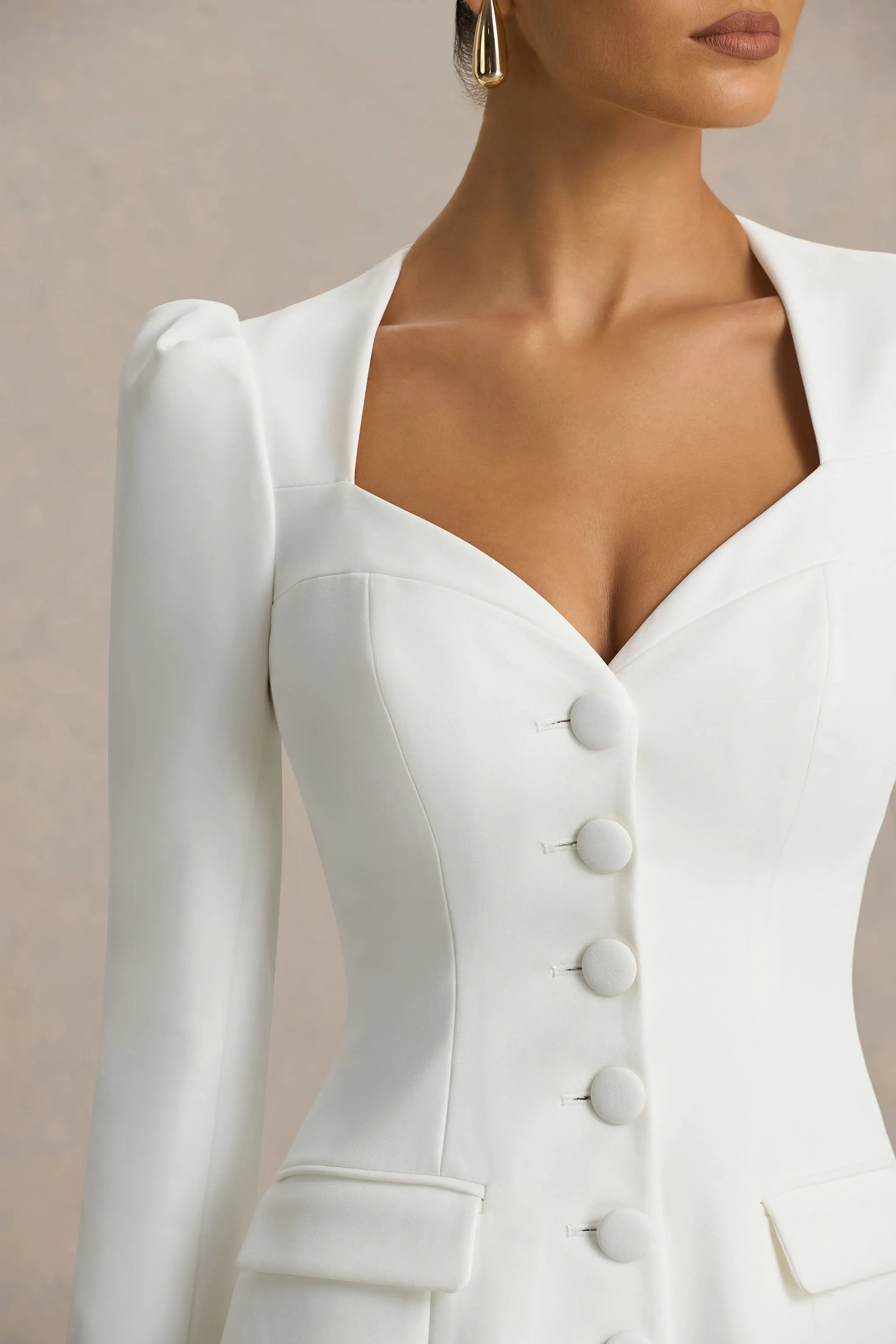 Carmen | White Sweetheart-Neck Tailored Mini Dress sold by Club L London product image thumbnail 3