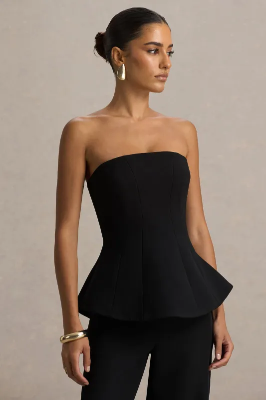 Gifted | Black Bandeau-Neck Corset Top sold by Club L London