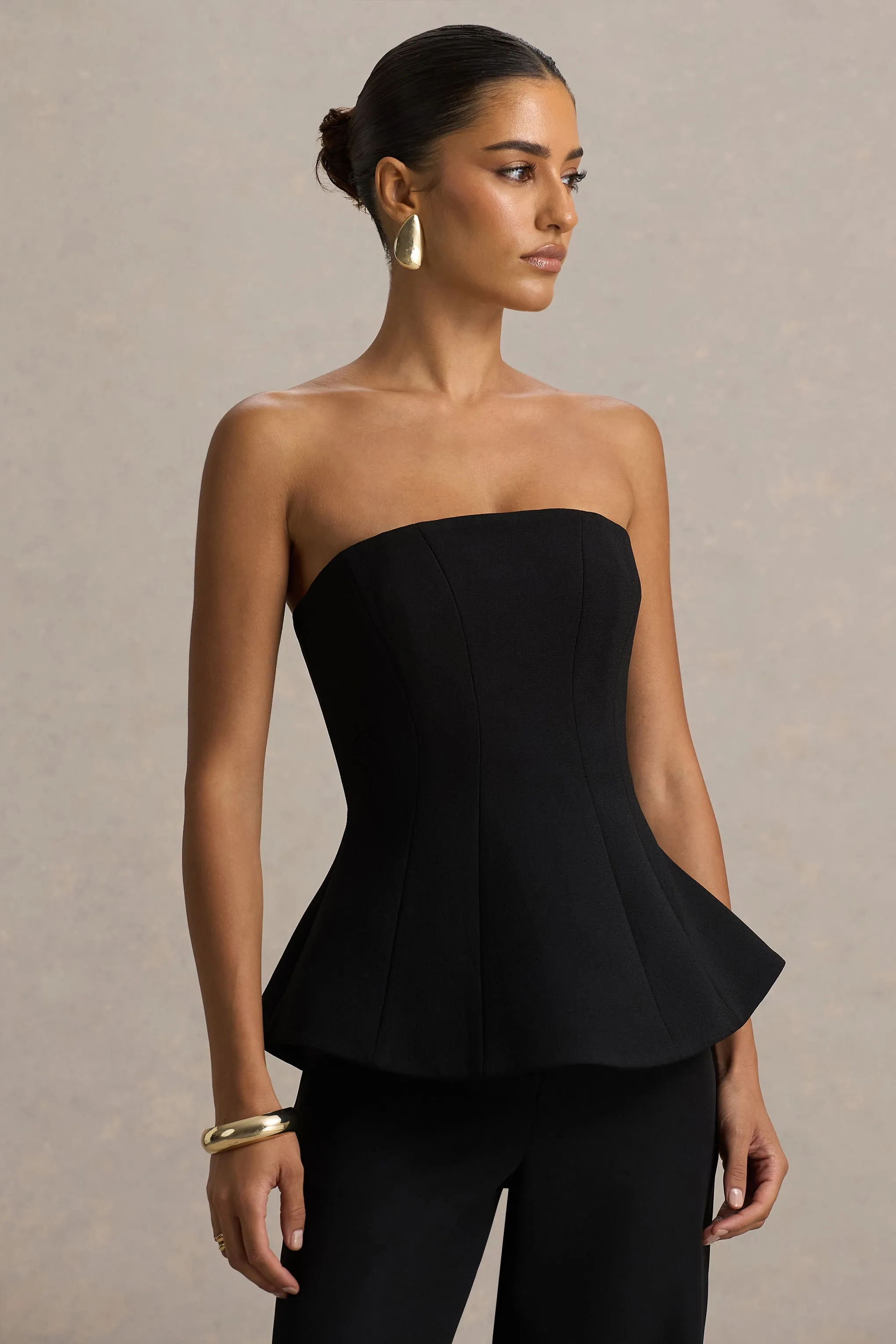Gifted | Black Bandeau-Neck Corset Top sold by Club L London