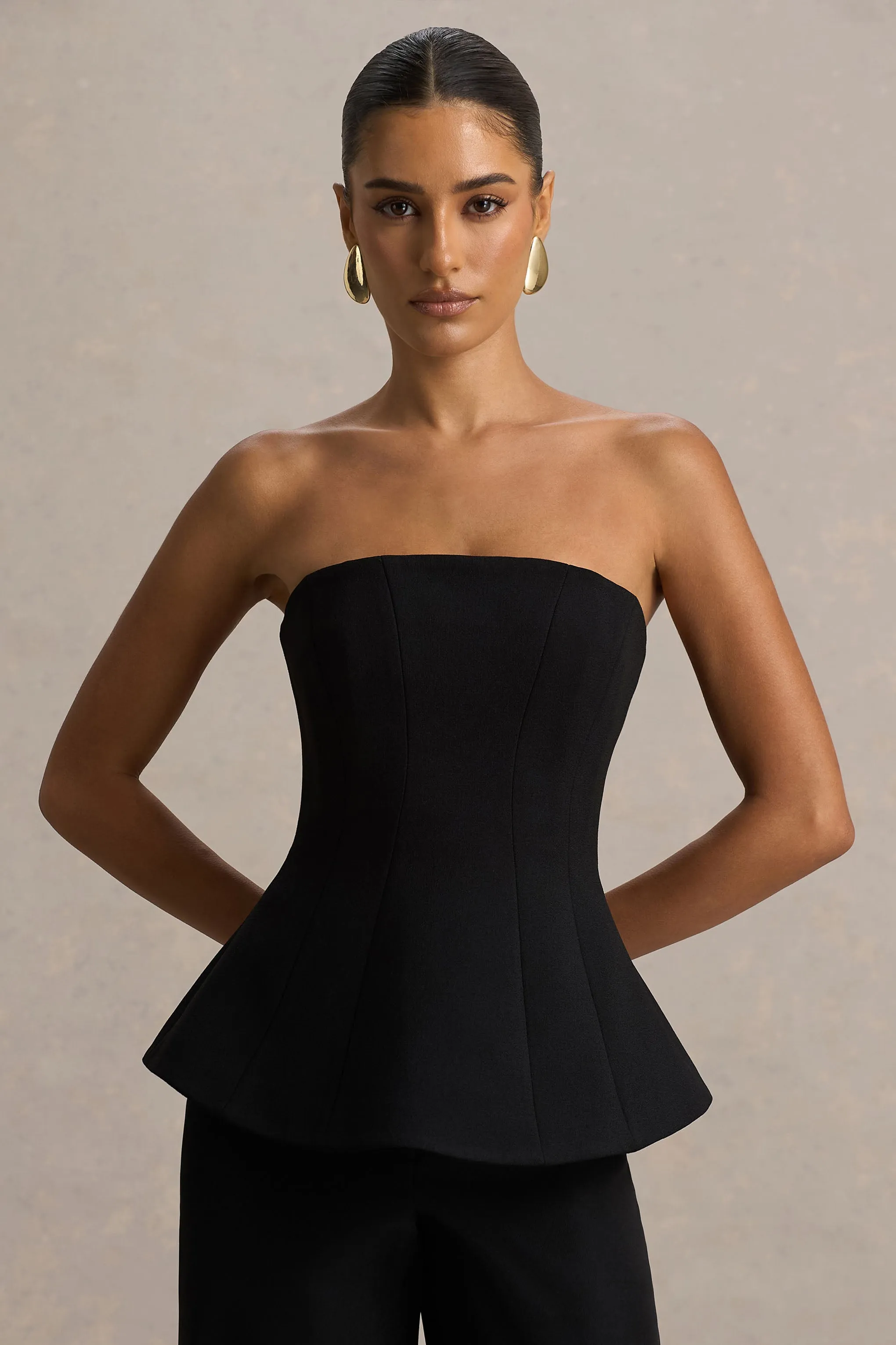 Gifted | Black Bandeau-Neck Corset Top sold by Club L London product image thumbnail 5