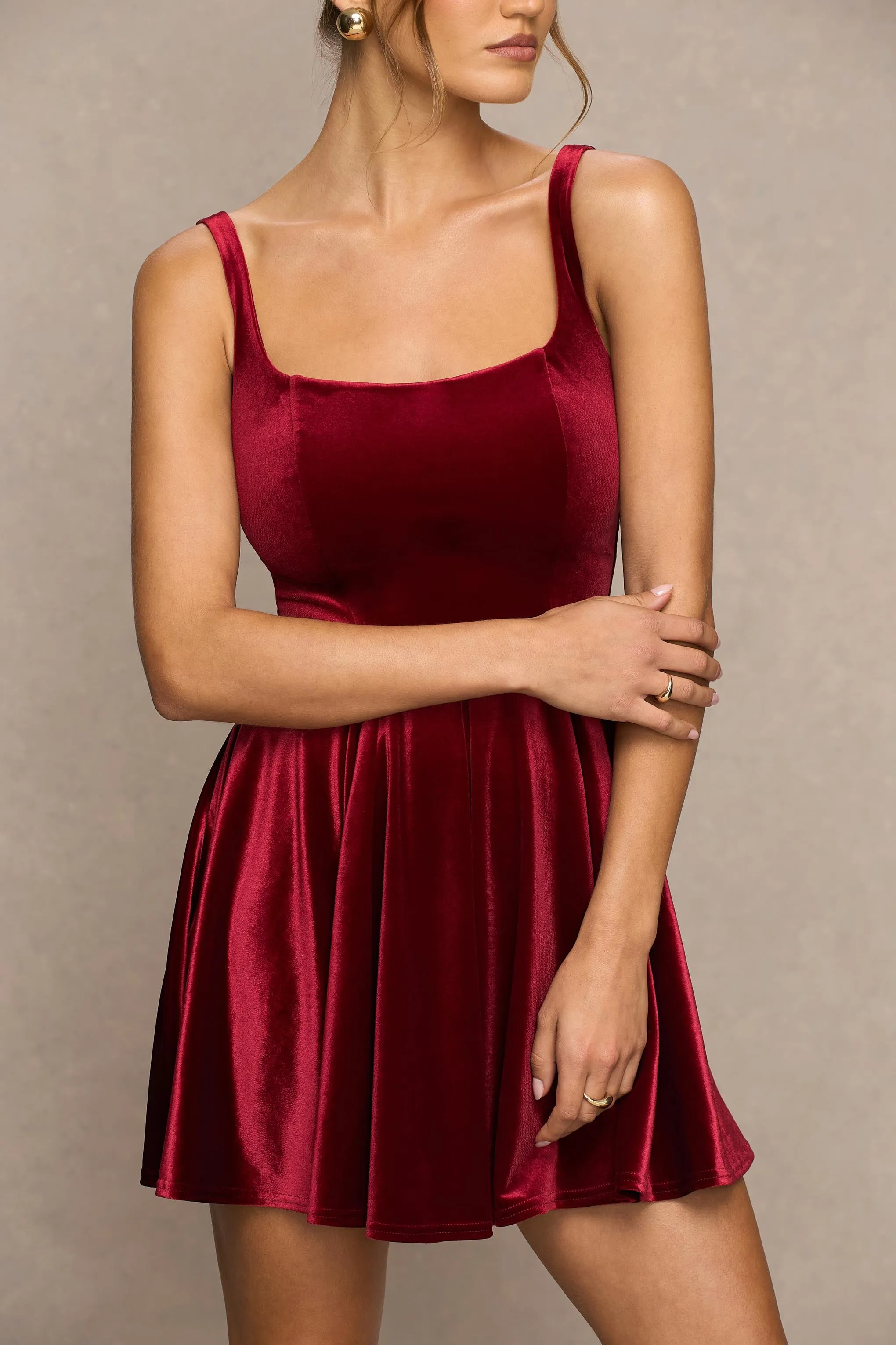 Roxanne | Burgundy Velvet Square-Neck Mini Dress sold by Club L London product image thumbnail 3
