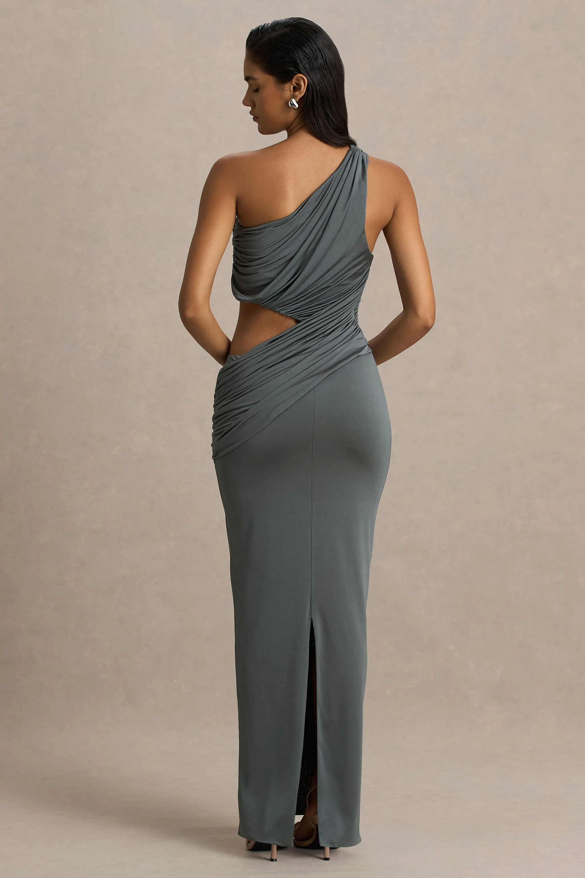 Serefine | Grey Asymmetric-Neck Maxi Dress With Body Cut-Out sold by Club L London product image thumbnail 2