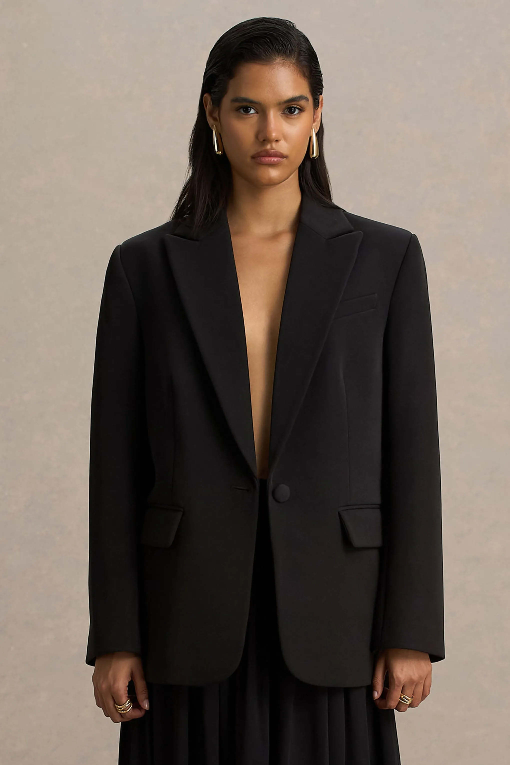 Katherine | Black Plunge-Neck Tailored Blazer sold by Club L London product image thumbnail 5