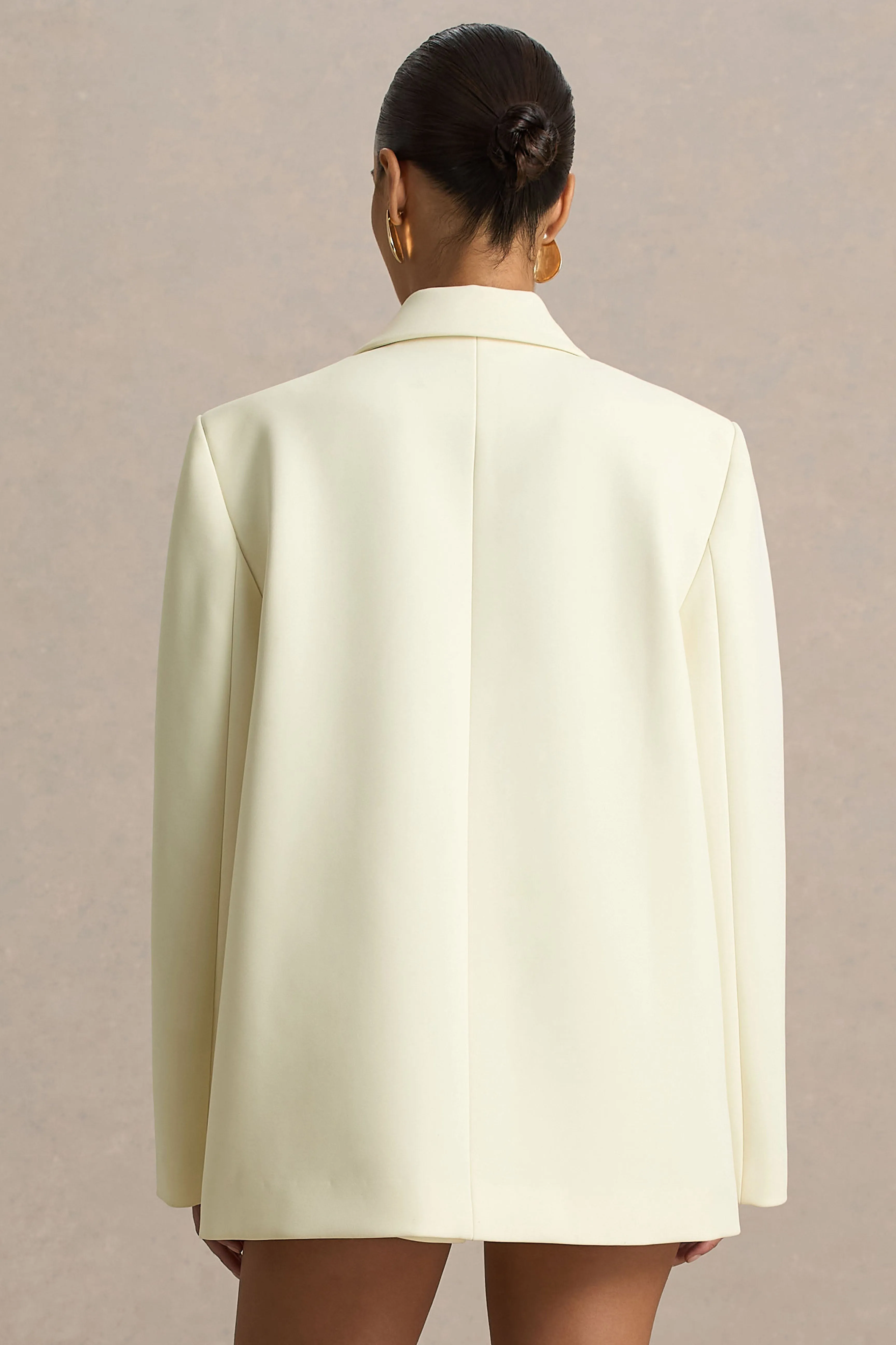 Katherine | Cream Plunge-Neck Tailored Blazer sold by Club L London product image thumbnail 2