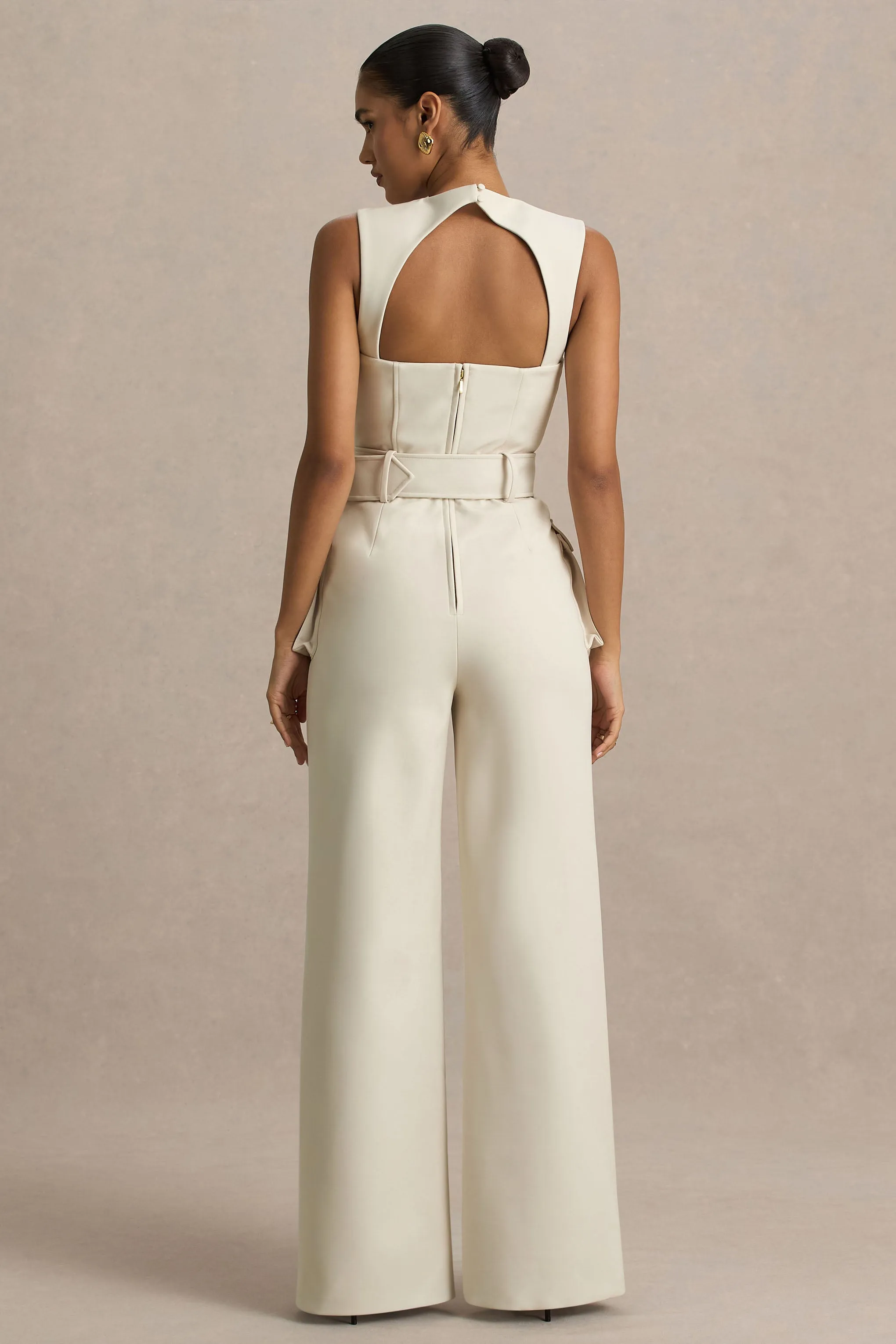 Solice | Cream Square-Neck Tailored Jumpsuit sold by Club L London product image thumbnail 2