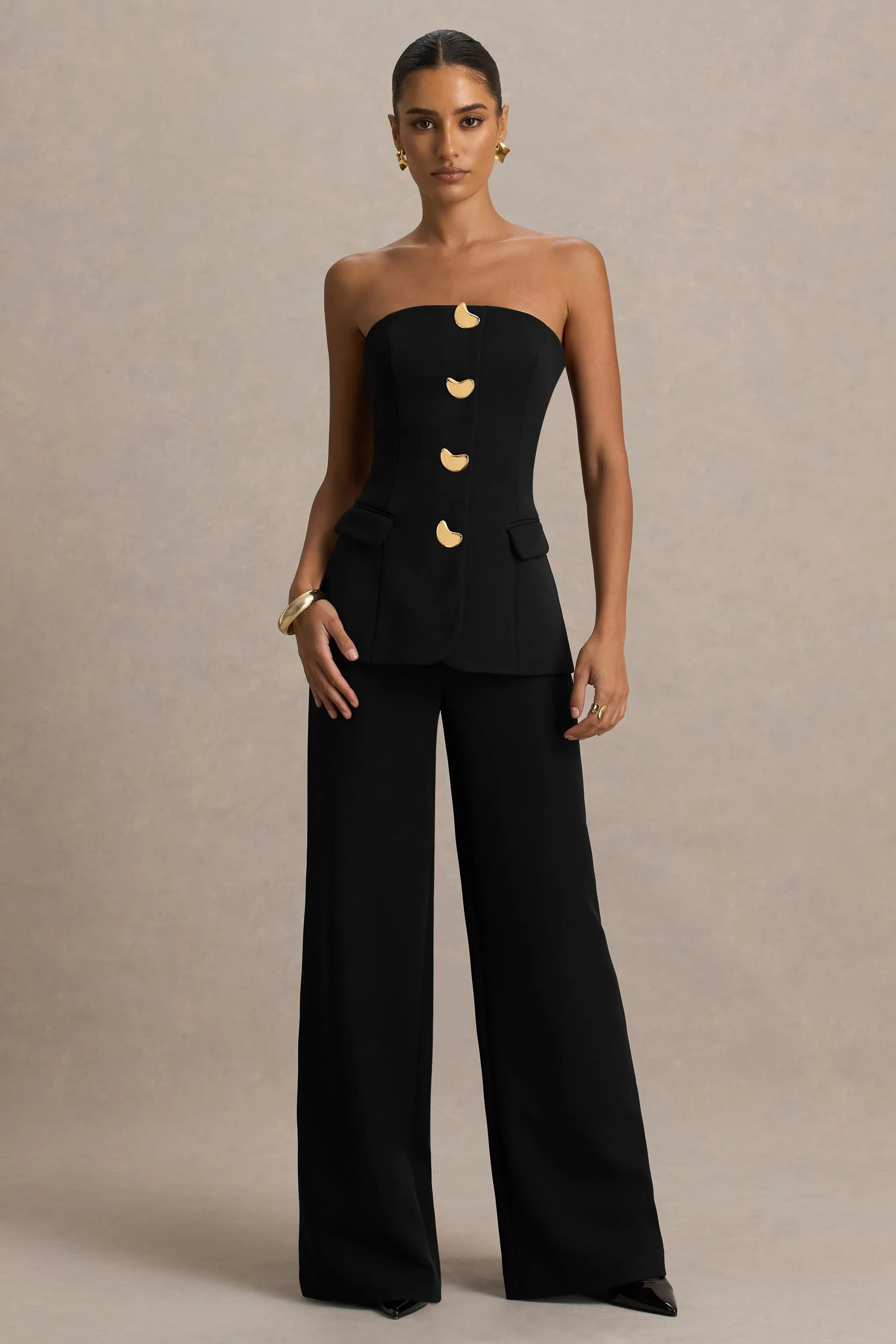 Zoey | Black Bandeau-Neck Jumpsuit sold by Club L London