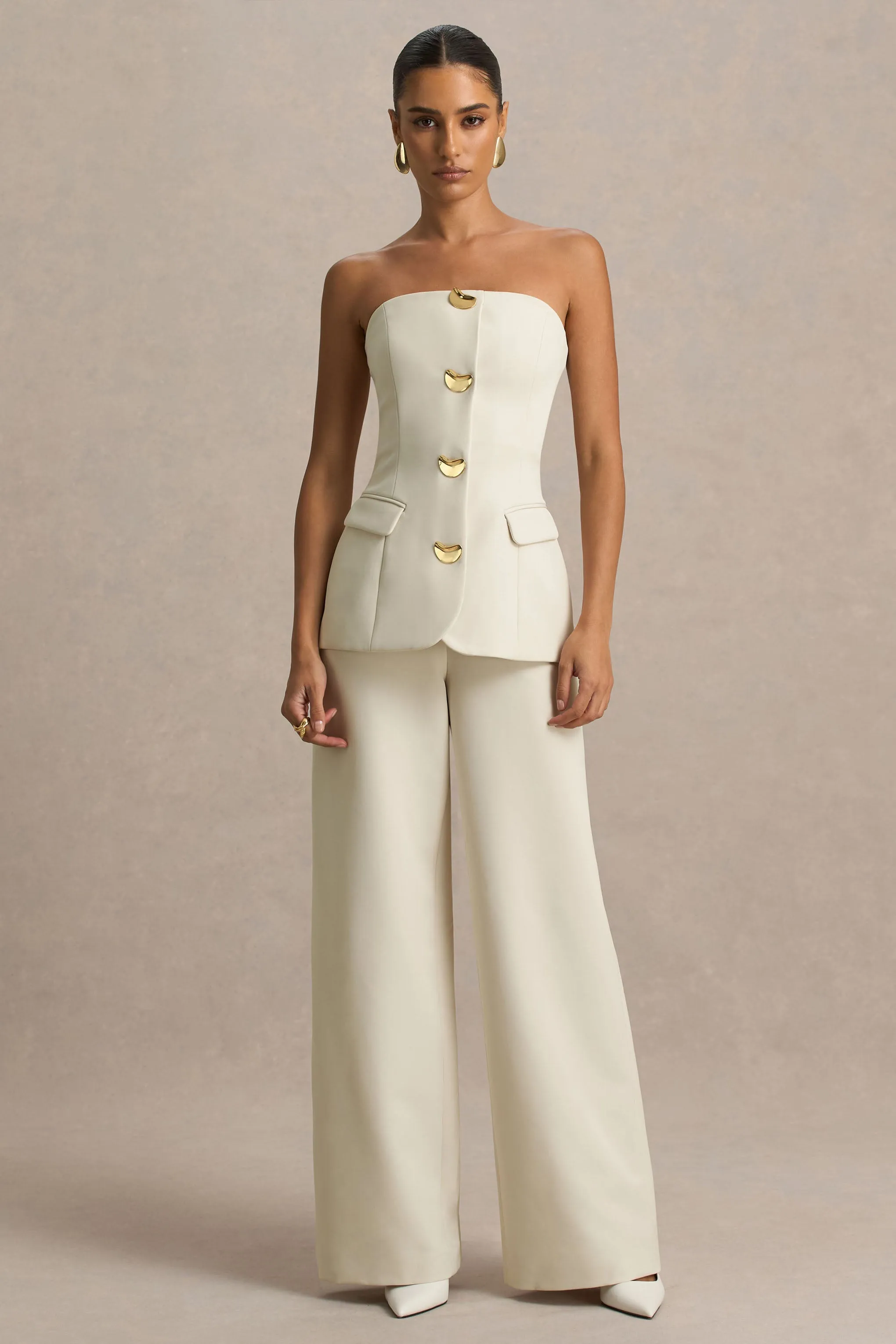 Zoey | Nude Bandeau-Neck Jumpsuit sold by Club L London