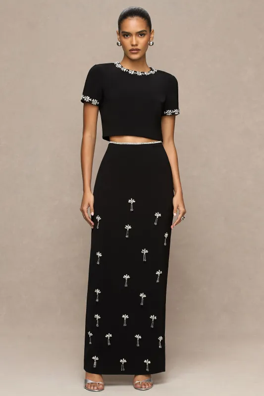 Aven | Black Embellished Maxi Skirt sold by Club L London
