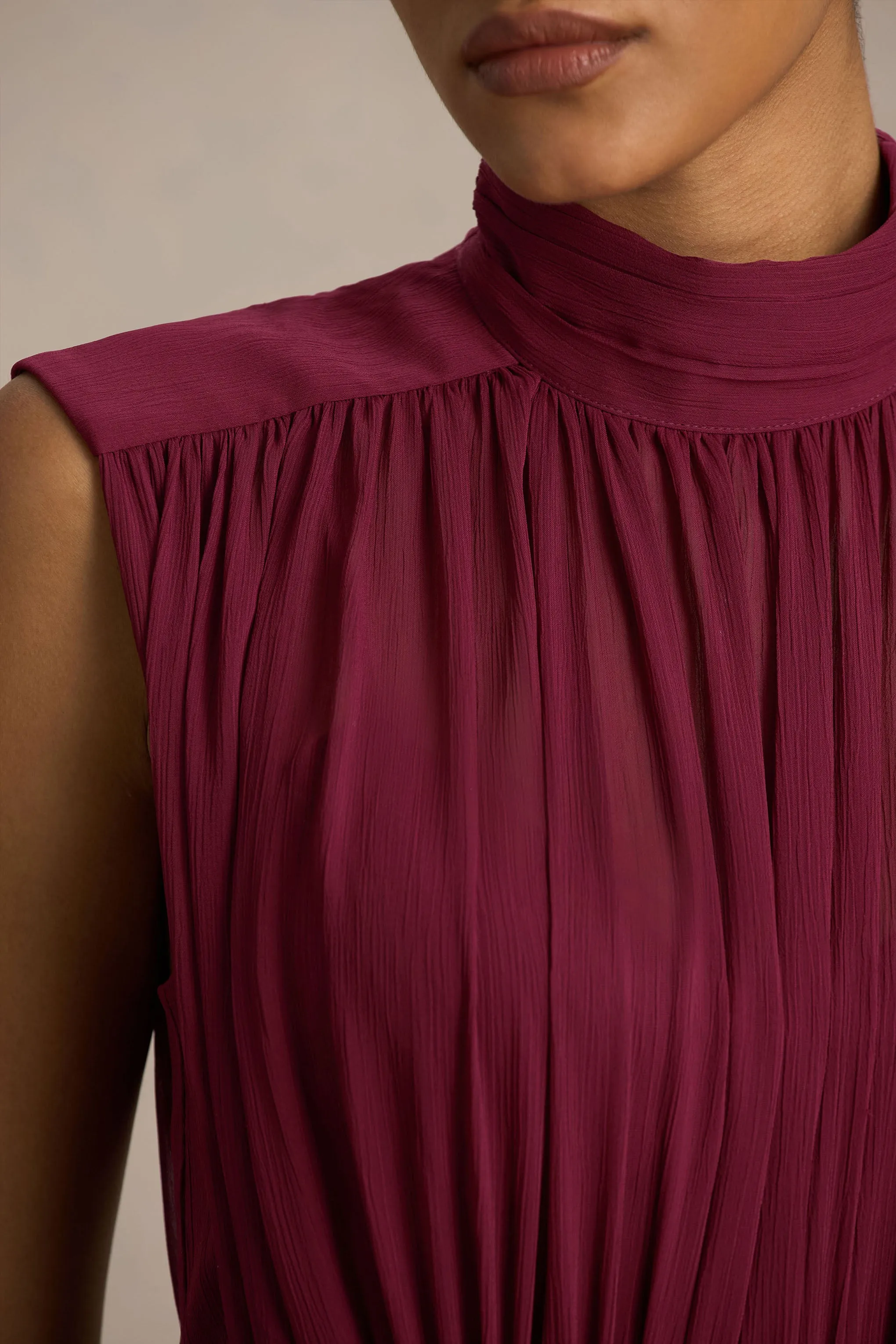 Melanina | Burgundy High-Neck Maxi Dress With Ruched Detailing sold by Club L London product image thumbnail 3