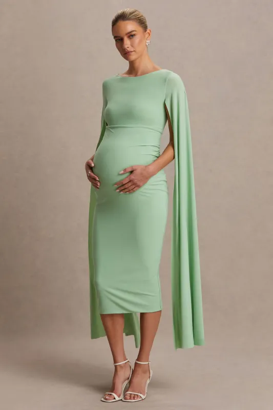 Providence | Light Green High-Neck Maternity Midi Dress With Cape Sleeves sold by Club L London