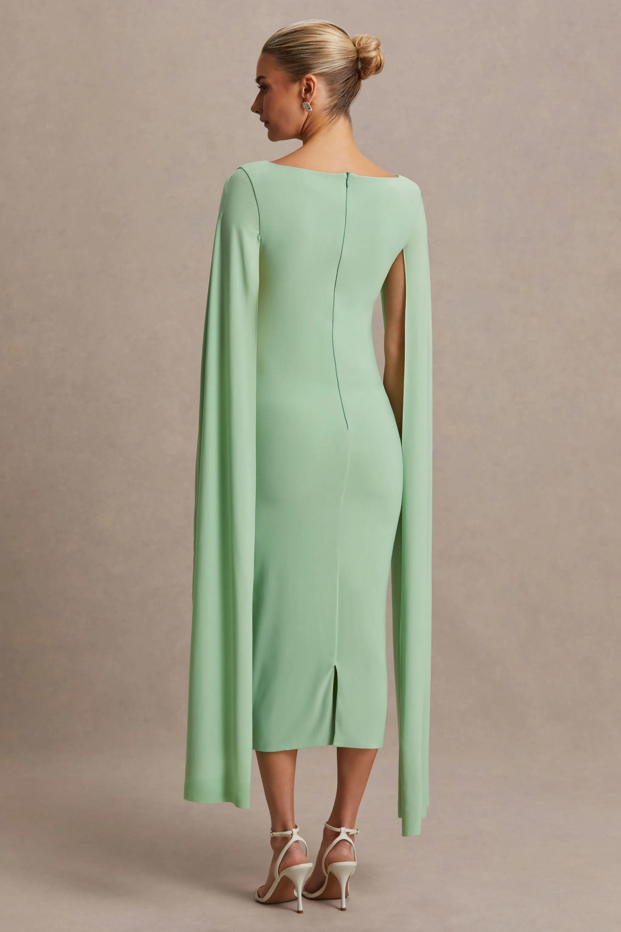 Providence | Light Green High-Neck Maternity Midi Dress With Cape Sleeves sold by Club L London product image thumbnail 2