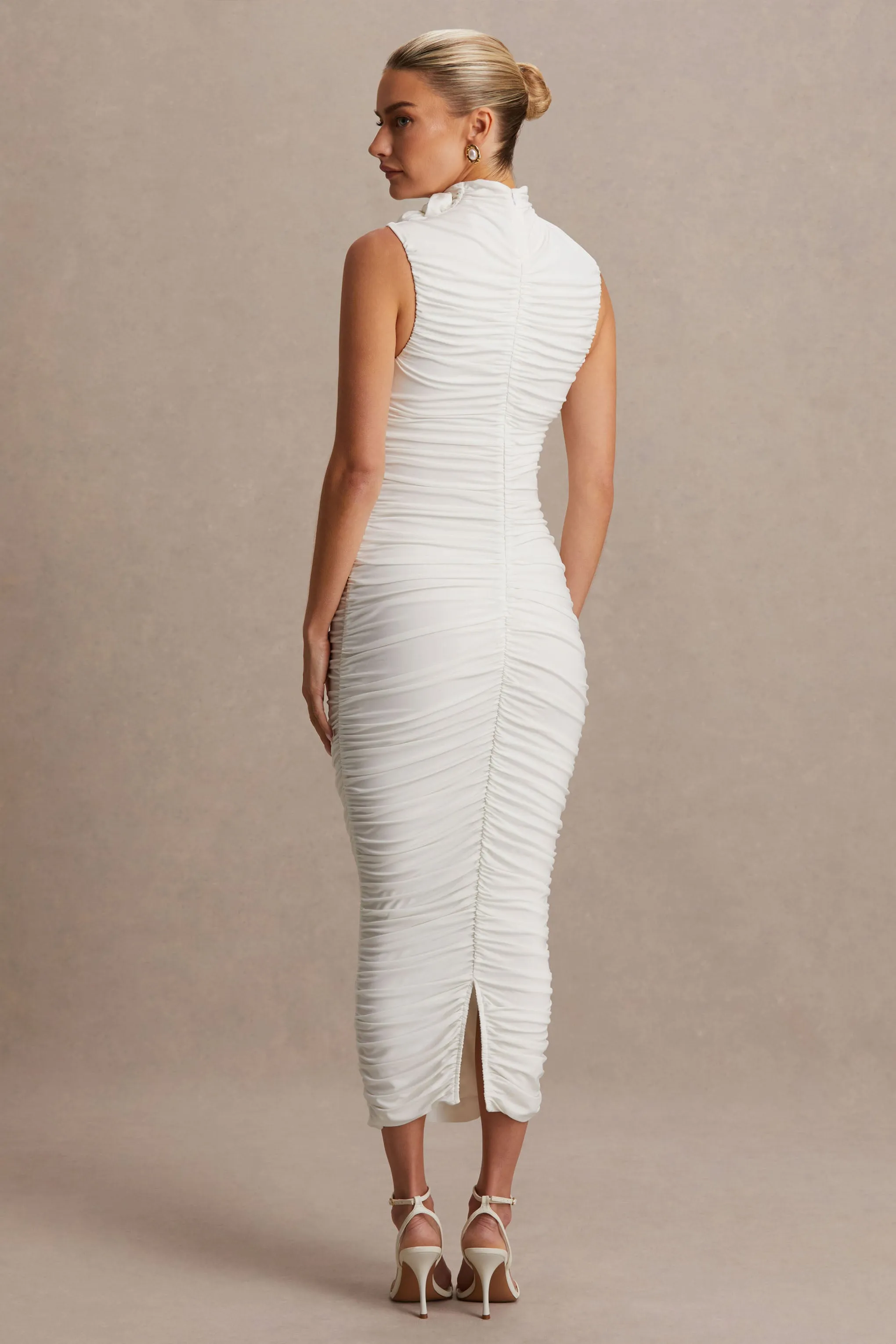 Shellie | White High-Neck Maternity Midi Dress With Corsage Detail sold by Club L London product image thumbnail 2