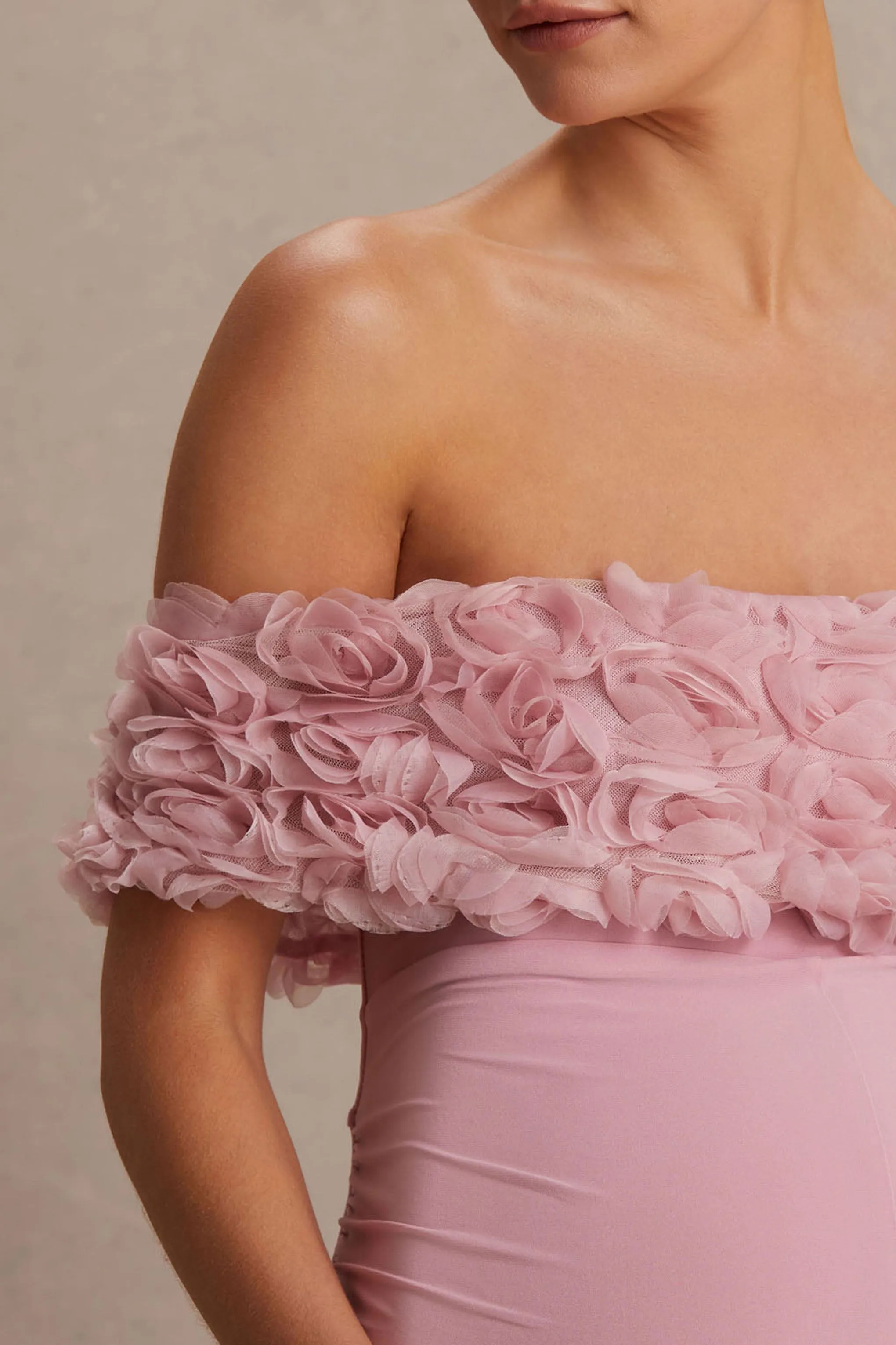 Sallow | Pink Floral Bardot Maternity Jumpsuit sold by Club L London product image thumbnail 3