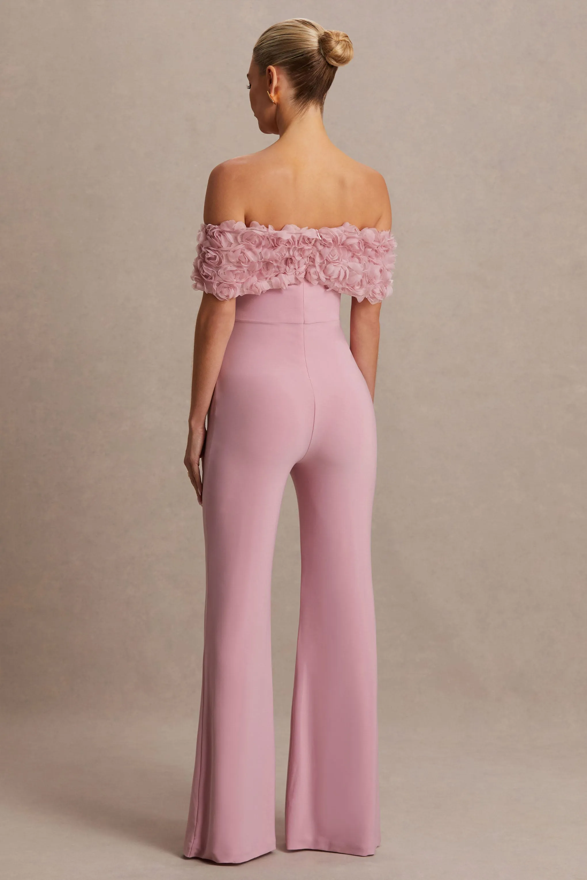 Sallow | Pink Floral Bardot Maternity Jumpsuit sold by Club L London product image thumbnail 2