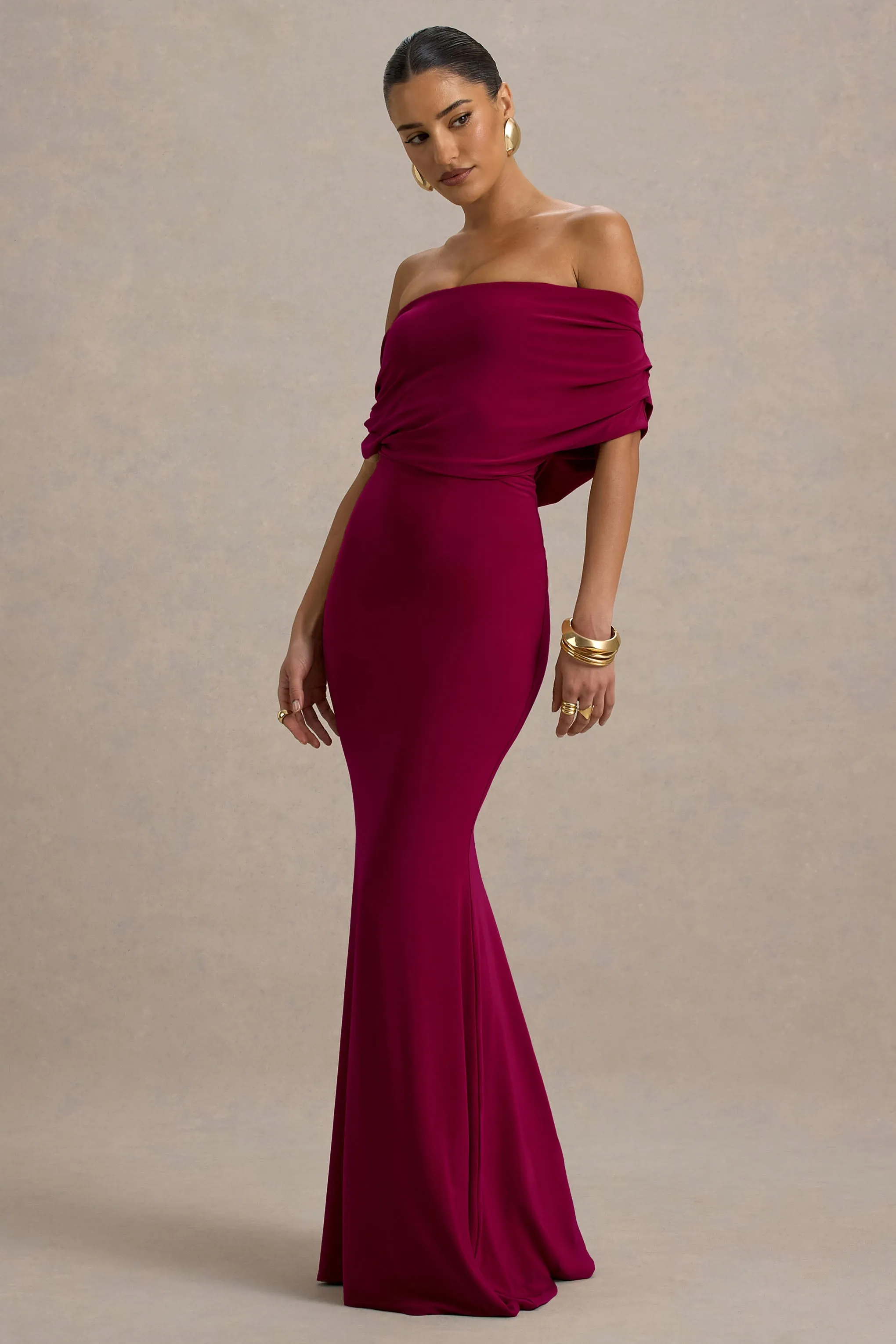 Bowden | Berry Bardot Maxi Dress sold by Club L London product image thumbnail 2