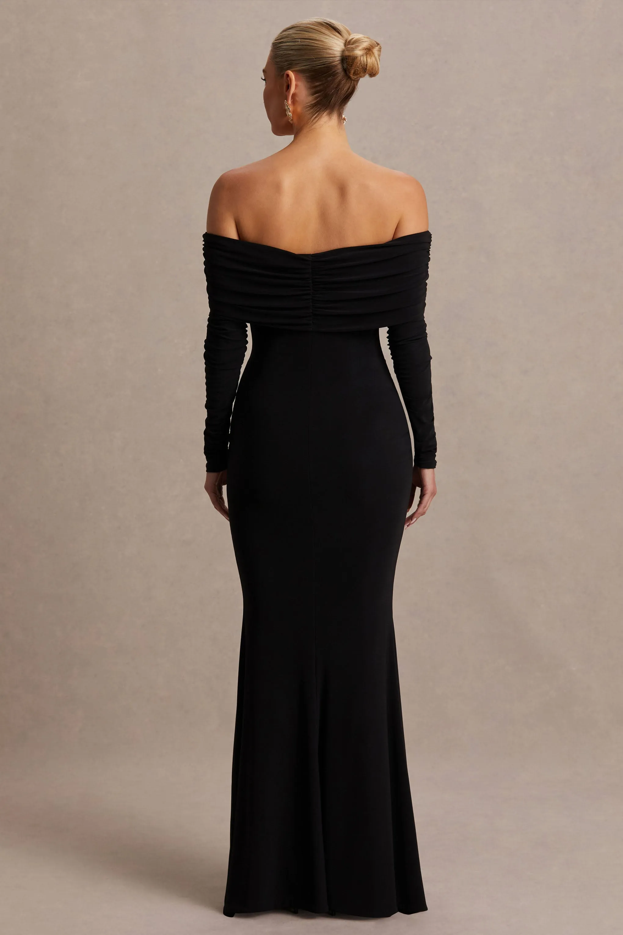 Pretty Perfect | Black Maternity Bardot-Neck Maxi Dress sold by Club L London product image thumbnail 2