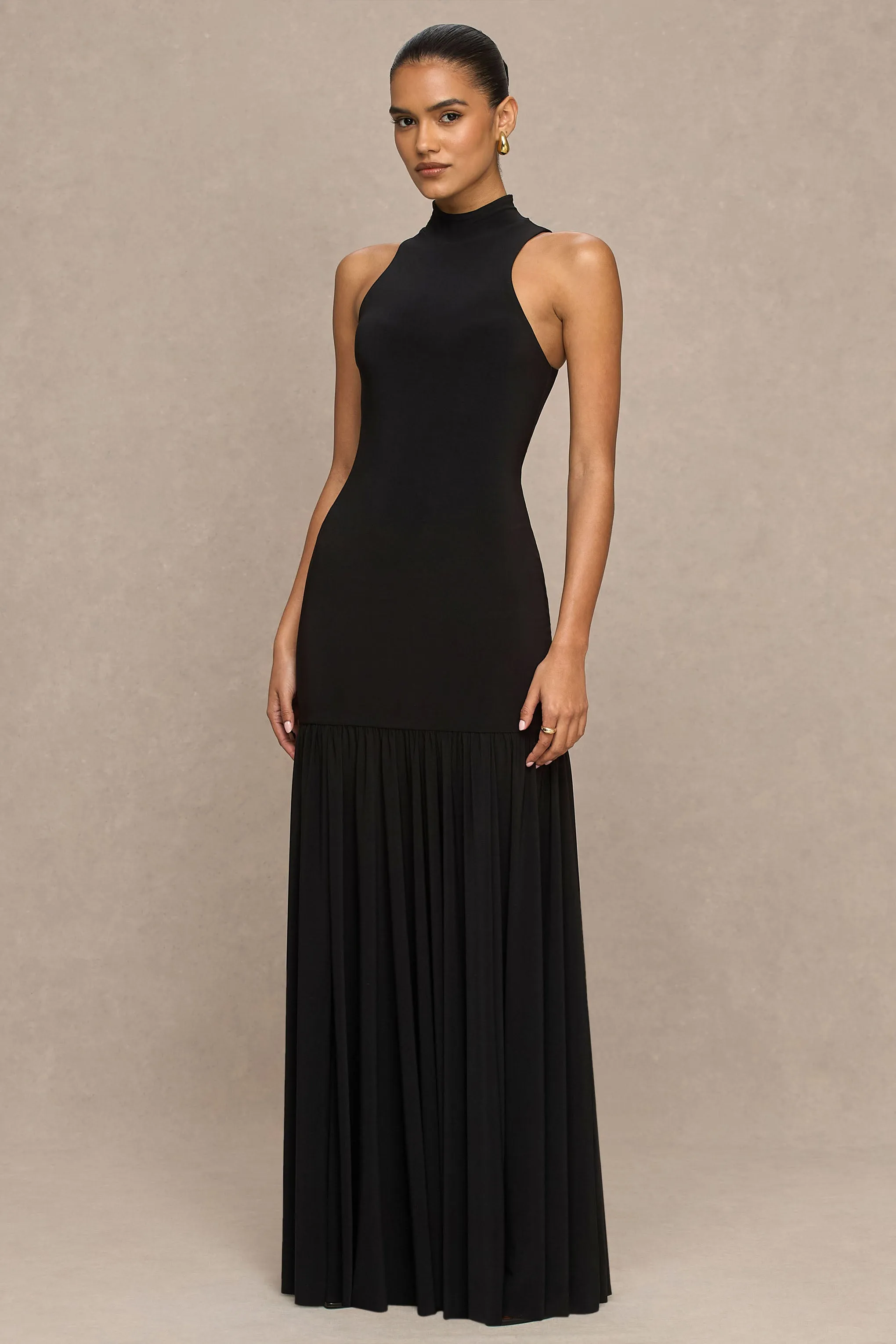 Tasmin | Black High-Neck Maxi Dress With Drop-Waist sold by Club L London product image thumbnail 4