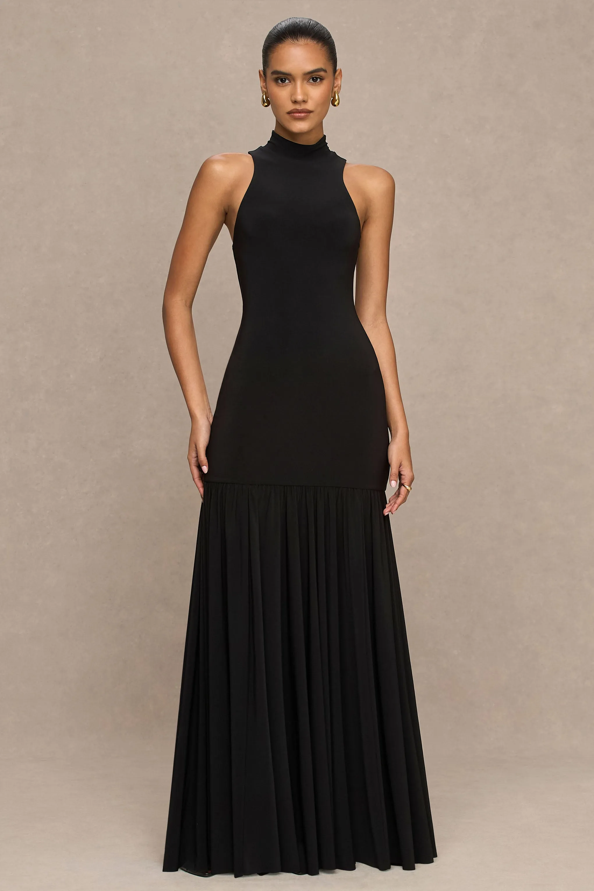 Tasmin | Black High-Neck Maxi Dress With Drop-Waist sold by Club L London product image thumbnail 5