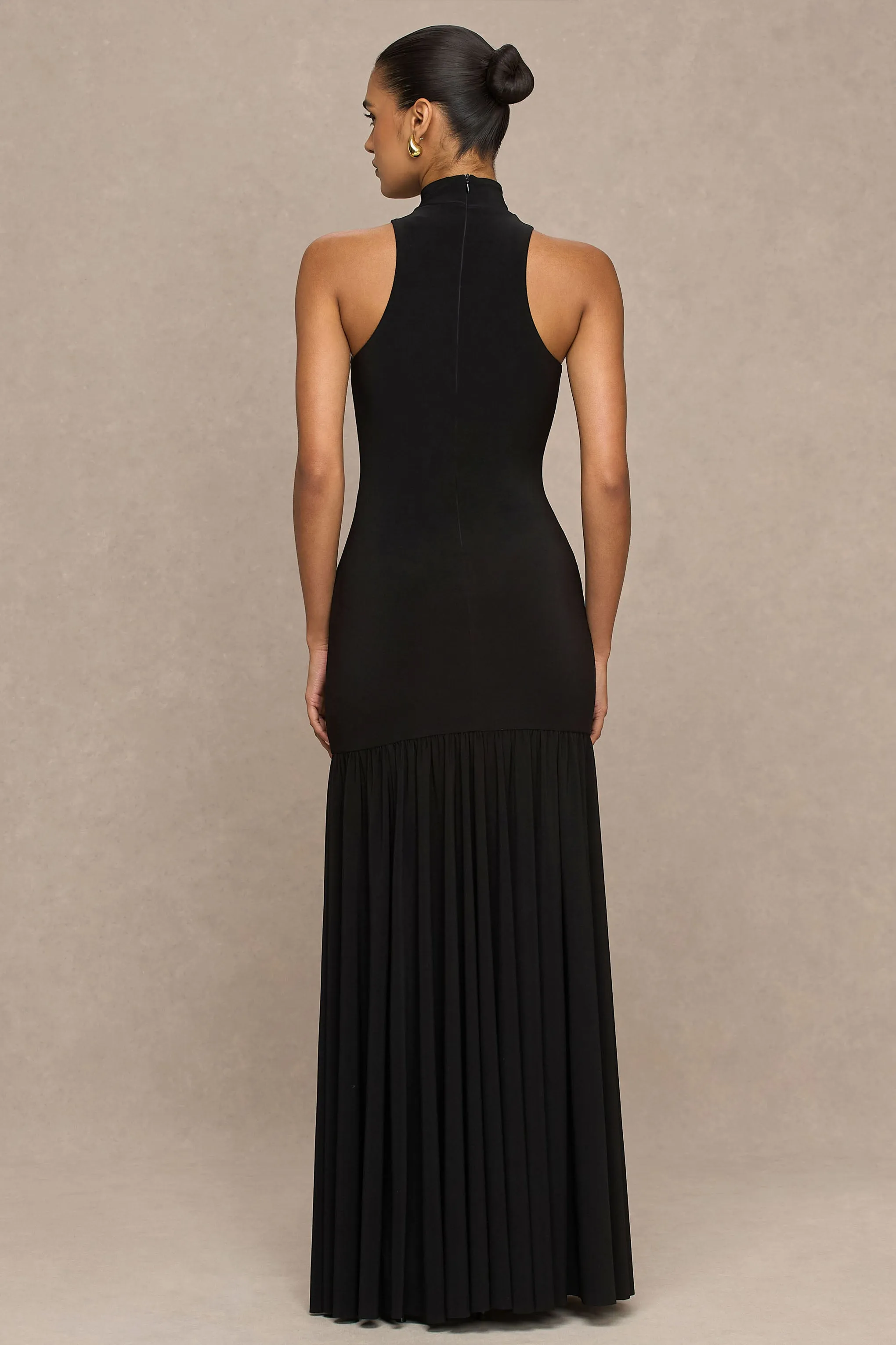 Tasmin | Black High-Neck Maxi Dress With Drop-Waist sold by Club L London product image thumbnail 2