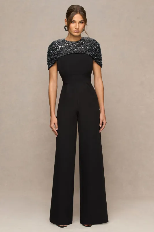 Eloriana | Black Embellished High-Neck Jumpsuit sold by Club L London