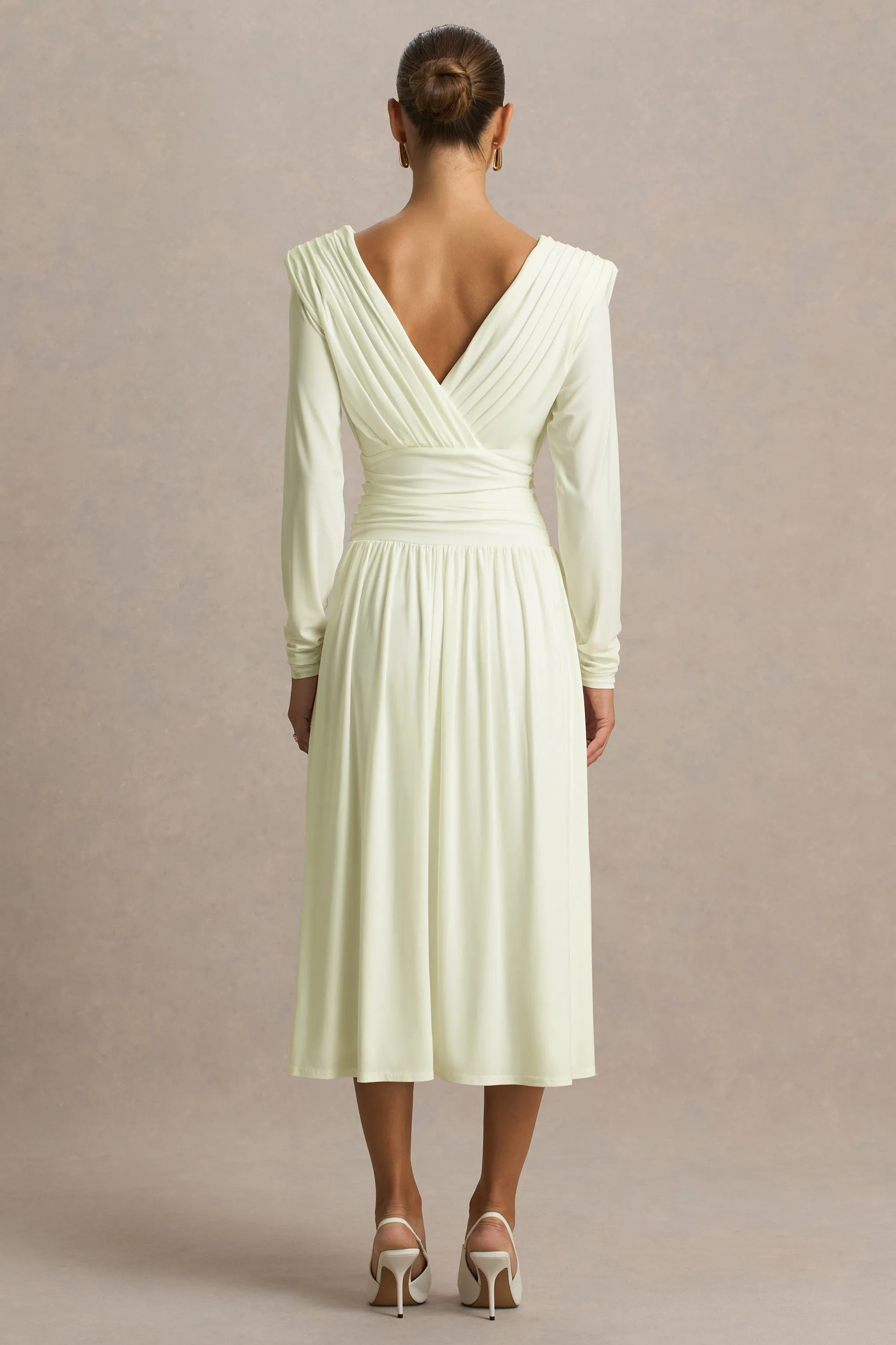 Alexis | Cream Plunge-Neck Midi Dress With Draped And Ruched Detailing sold by Club L London product image thumbnail 2
