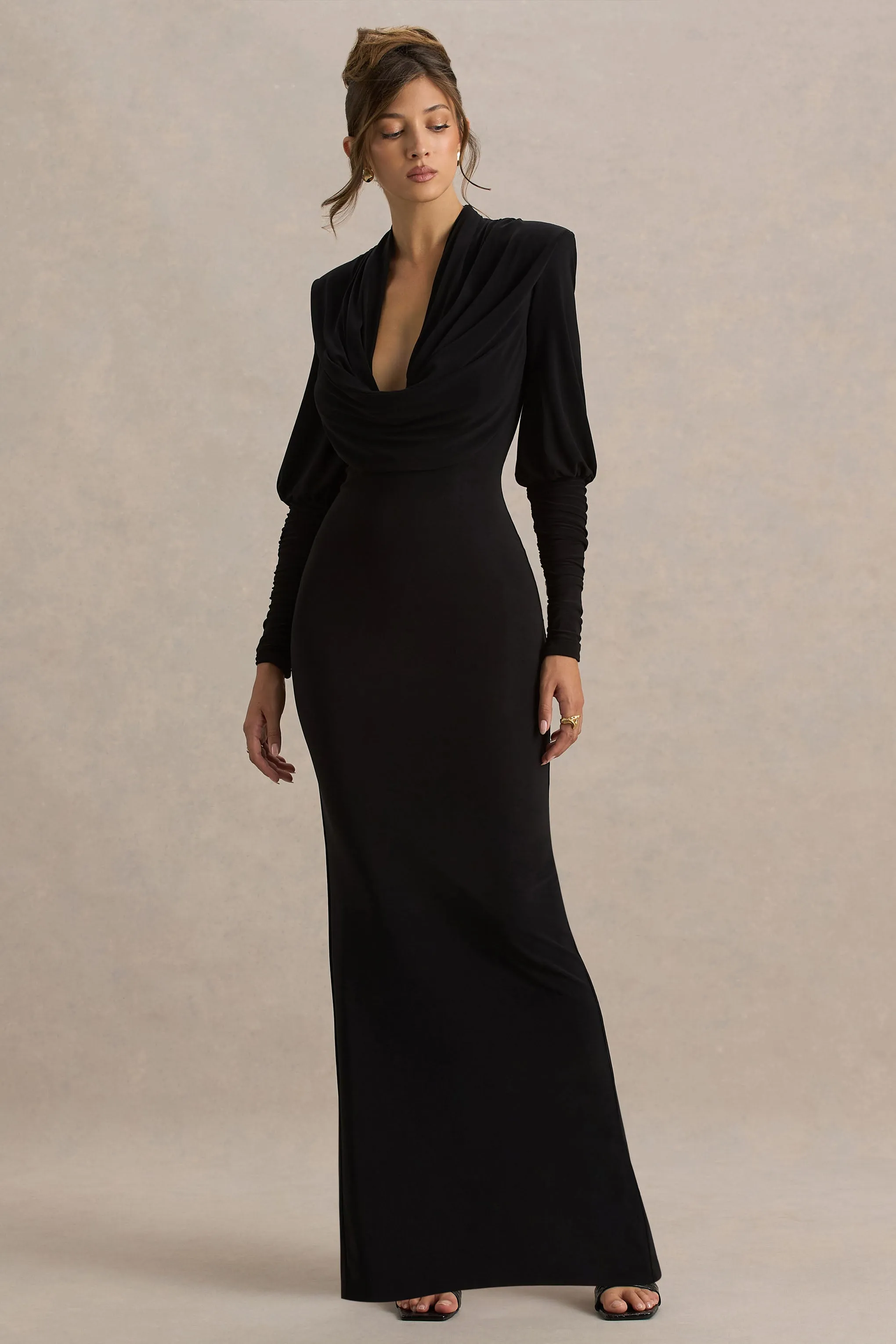 Kaylee | Black Cowl-Neck Maxi Dress With Draping Details sold by Club L London product image thumbnail 4
