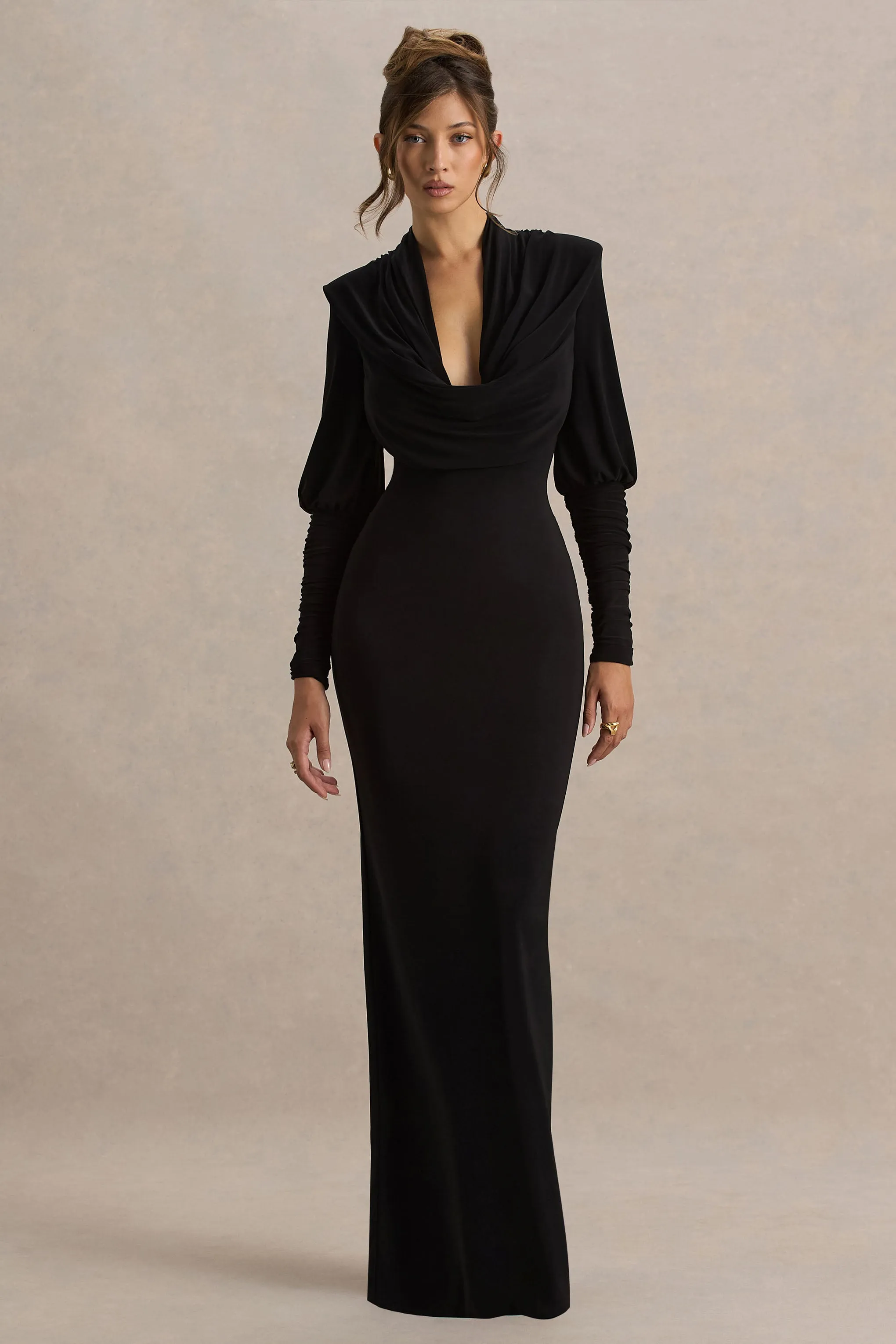 Kaylee | Black Cowl-Neck Maxi Dress With Draping Details sold by Club L London product image thumbnail 5