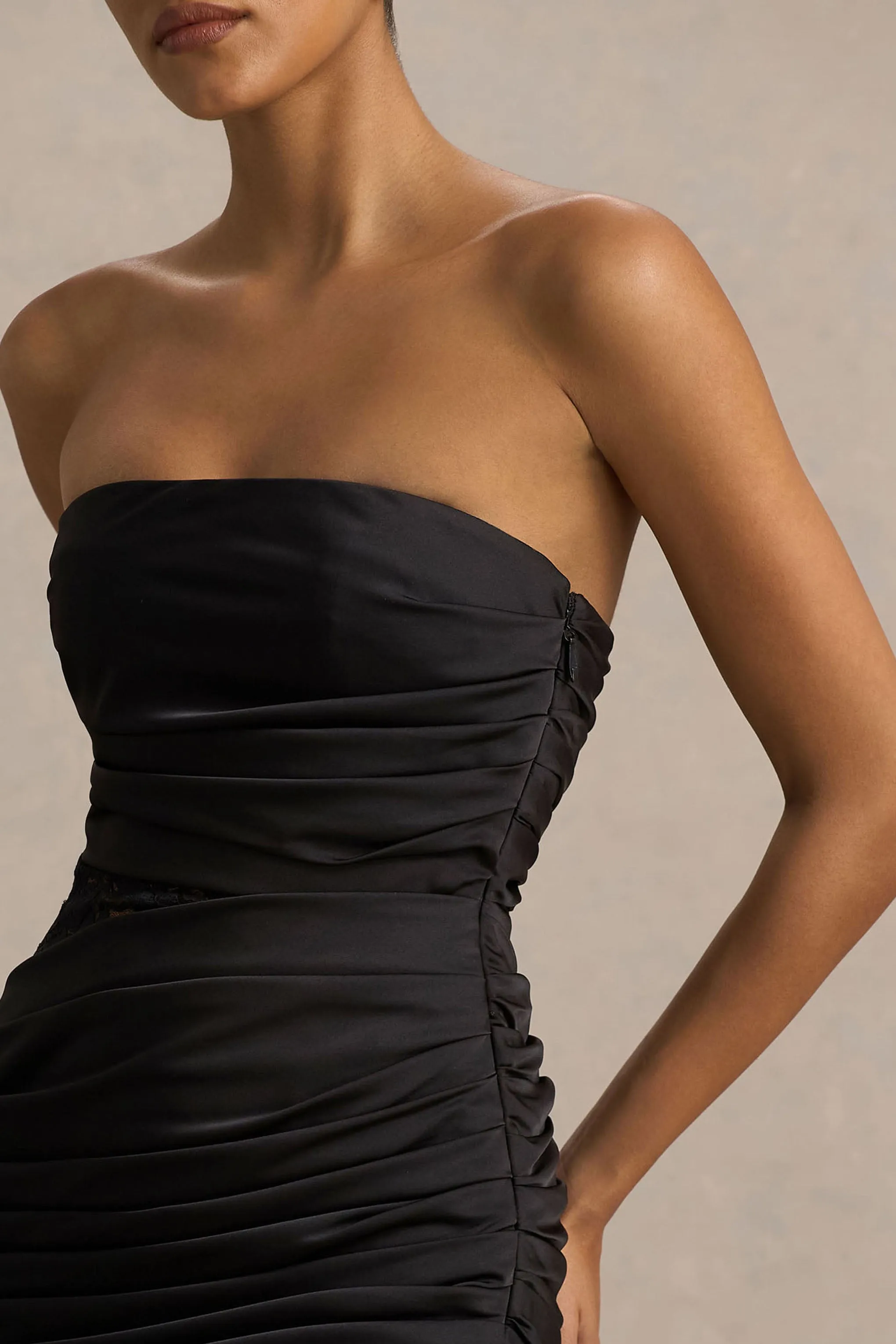 Dulcie | Black Lace And Satin Bandeau Midaxi Dress With Wrap-Details sold by Club L London product image thumbnail 3