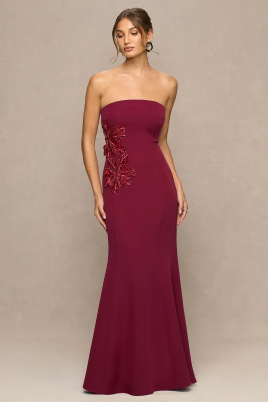 Aylana | Burgundy Bandeau Maxi Dress With Embellishment Detail sold by Club L London
