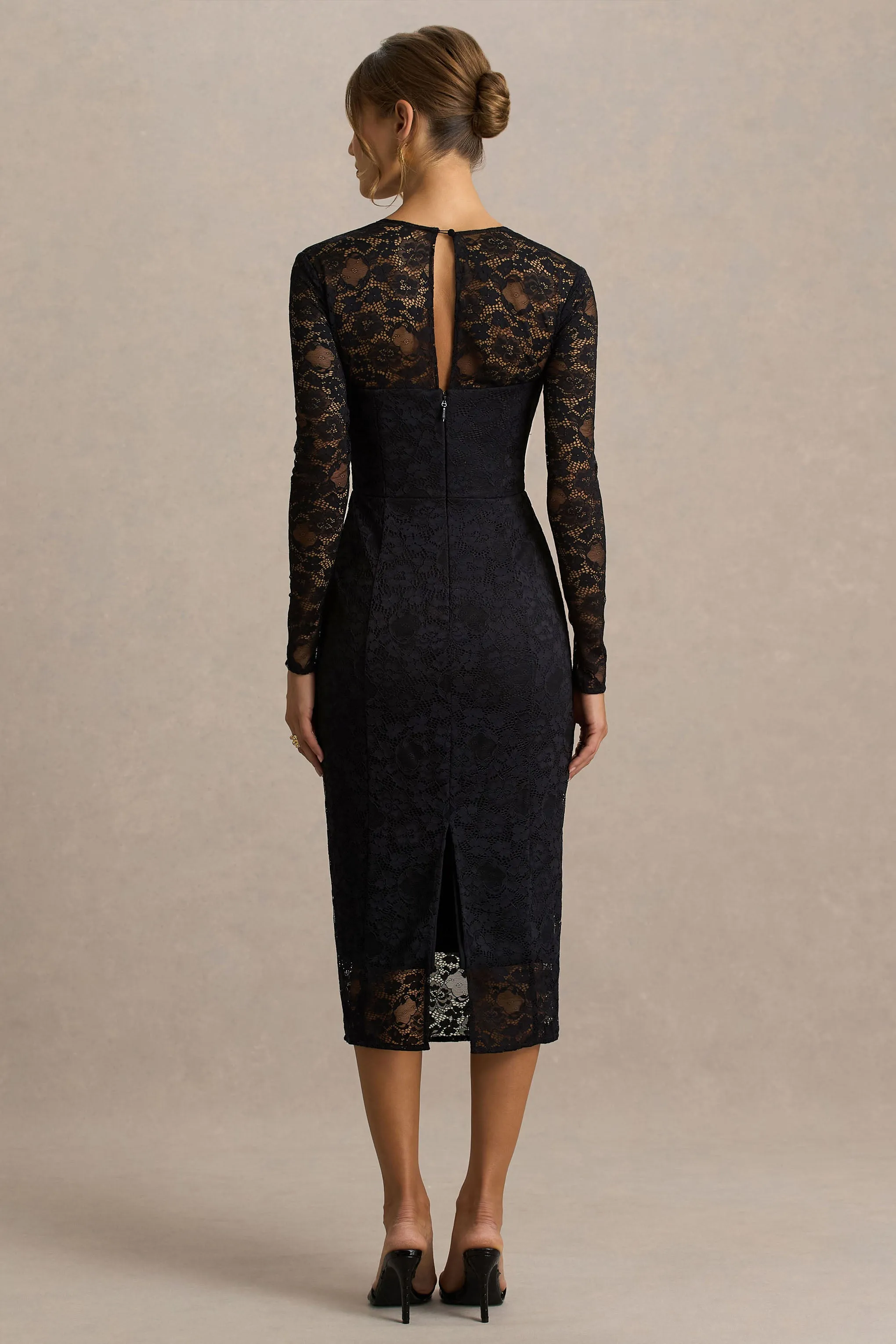 Alissa | Black Lace Square-Neck Midi Dress sold by Club L London product image thumbnail 2