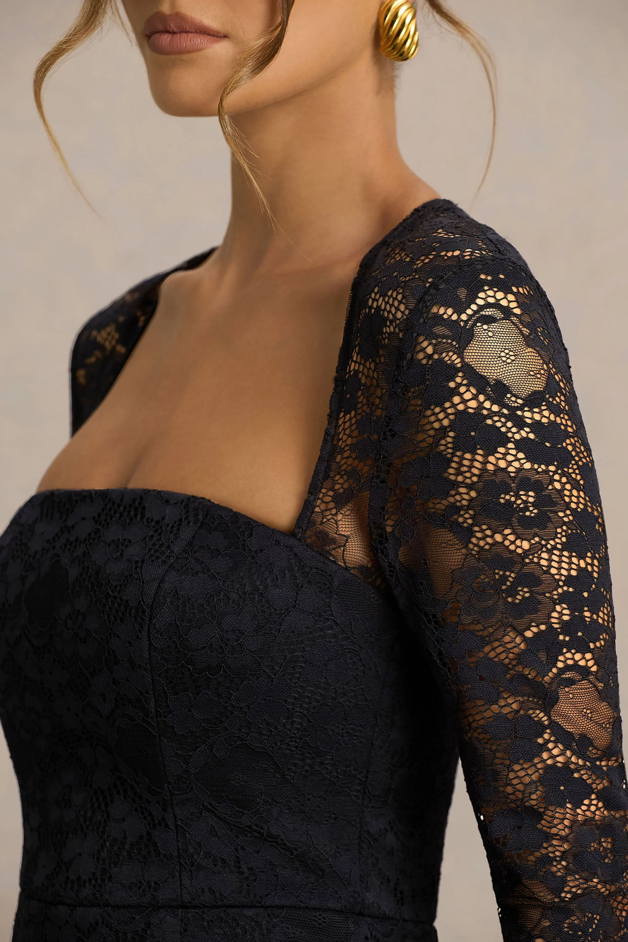 Alissa | Black Lace Square-Neck Midi Dress sold by Club L London product image thumbnail 3