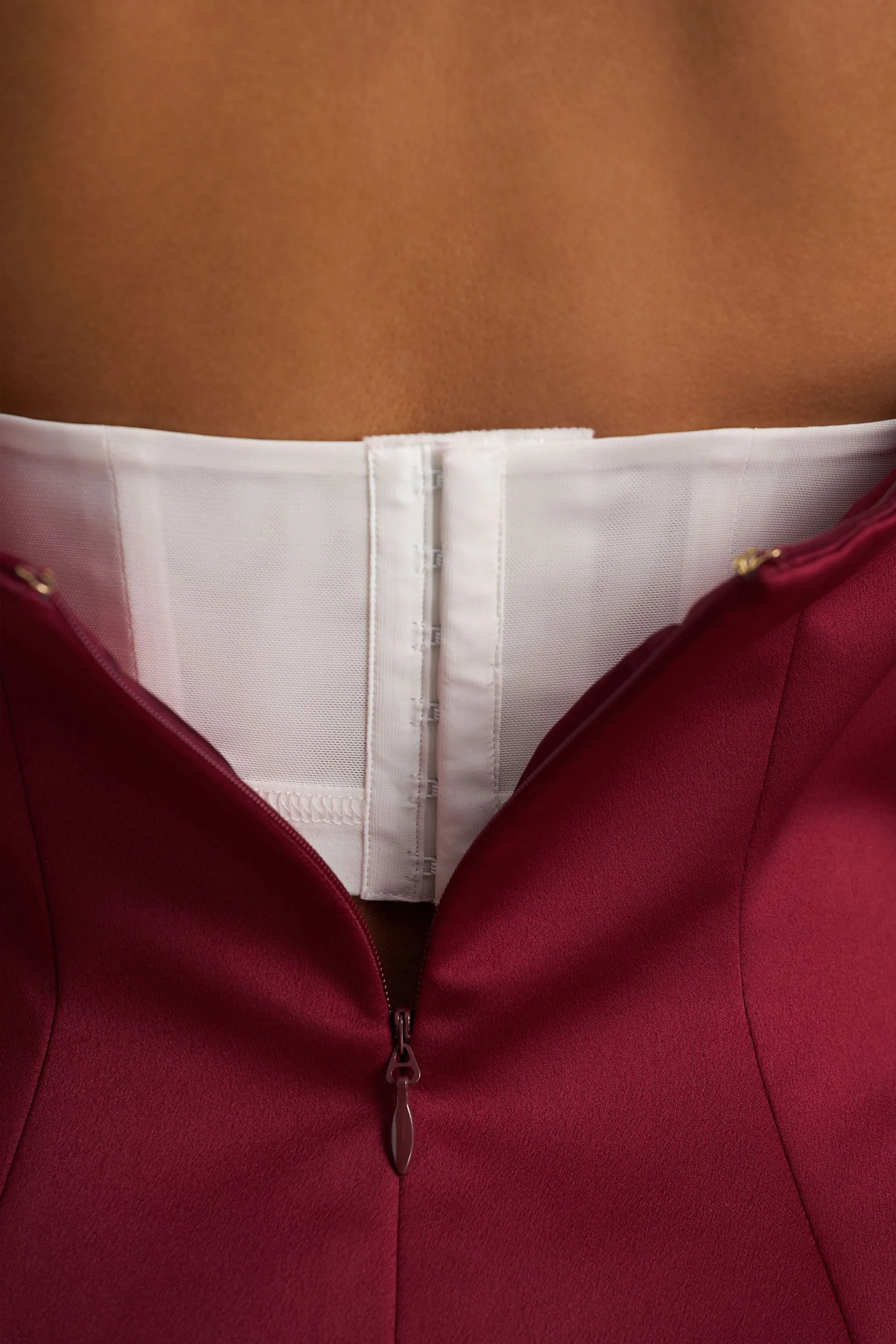 Lioray | Burgundy Satin Bandeau-Neck A-Line Mini Dress sold by Club L London product image thumbnail 3