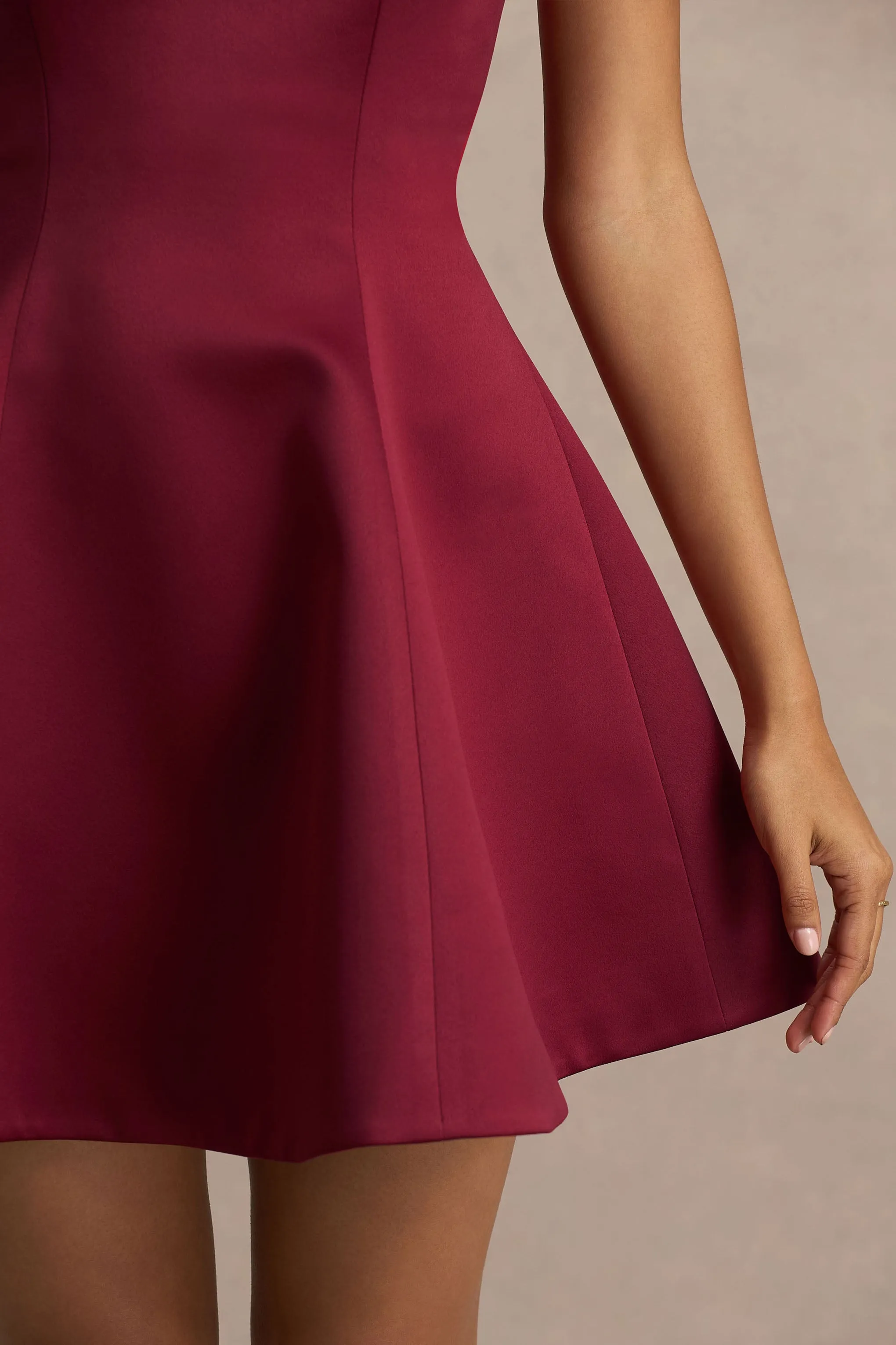 Lioray | Burgundy Satin Bandeau-Neck A-Line Mini Dress sold by Club L London product image thumbnail 4