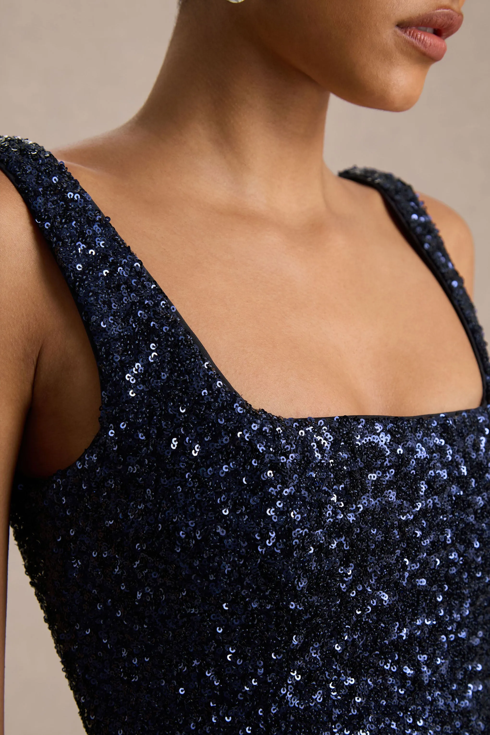 Lima | Navy Sequin Square-Neck A-Line Midi Dress sold by Club L London product image thumbnail 3